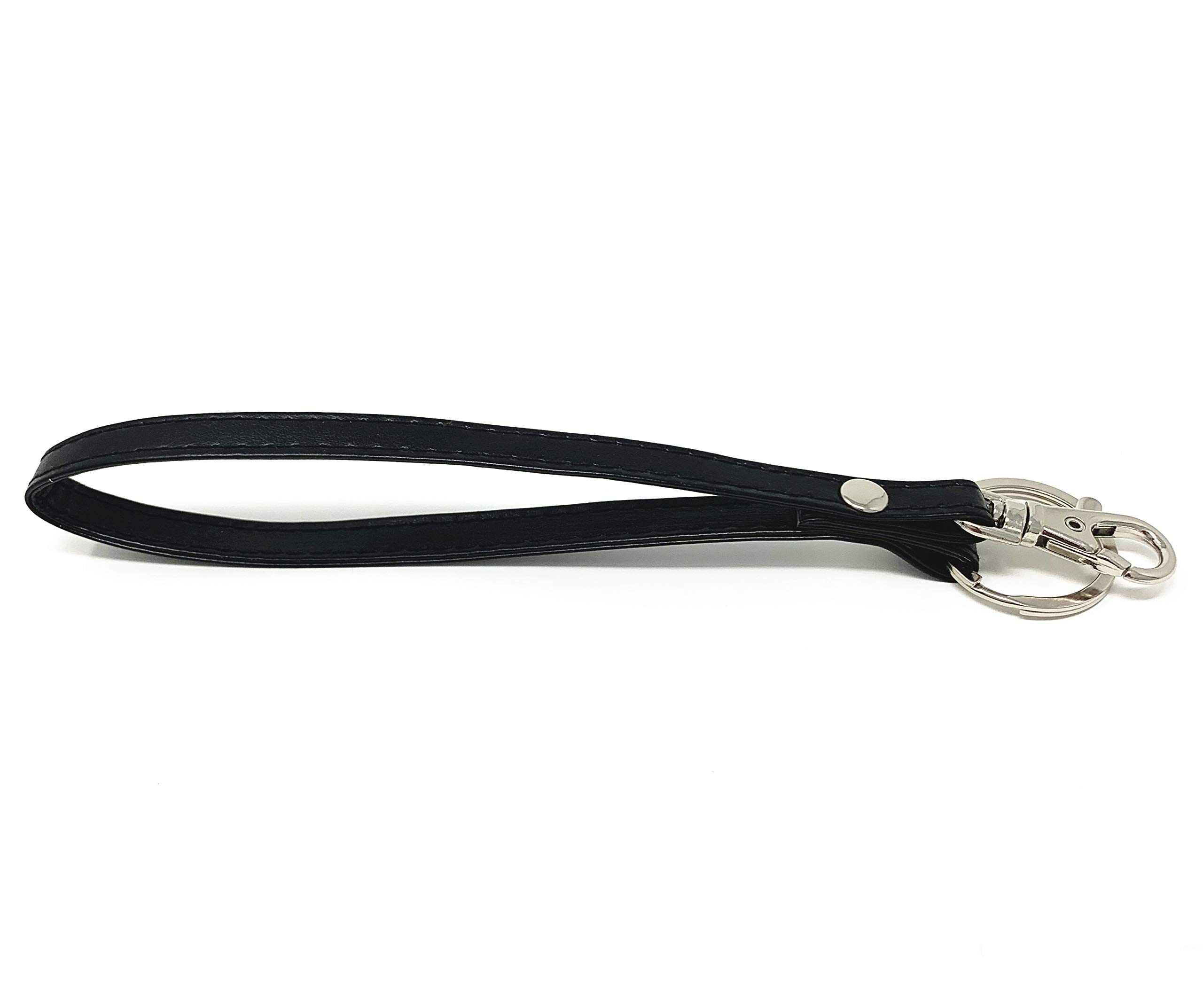 Black PU Leather Wristlet Keychain with Silver Ring & Clasp Hook - Stylish Key Organizer for Women's Purse, Gym Bag & Travel Essentials