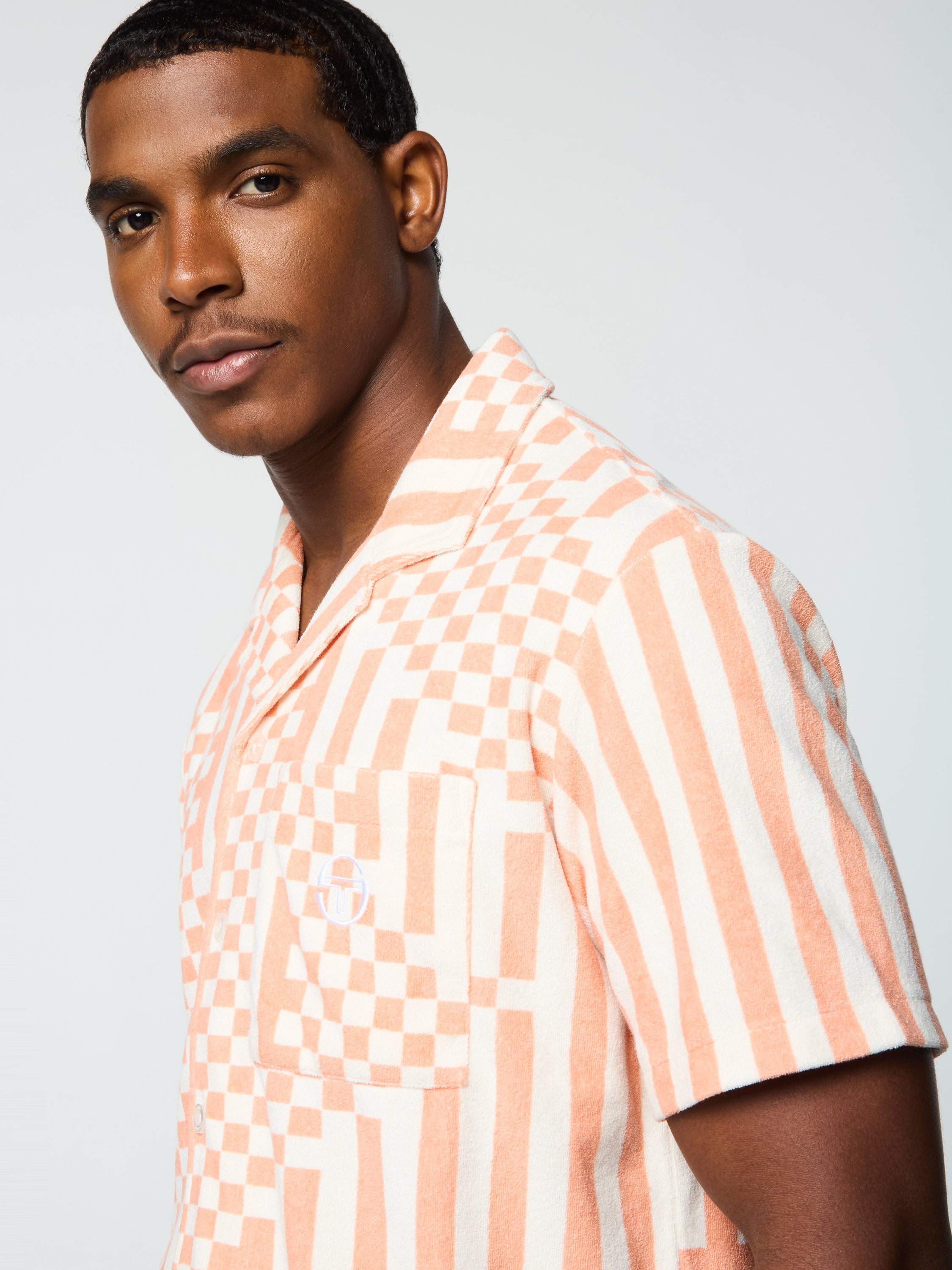 Men's Terry Cloth Cabana Shirt - Soft Breathable Beach Shirt with Button Front & Chest Pocket - Perfect for Poolside, Vacation & Summer Outfits (Canyon Sunset)