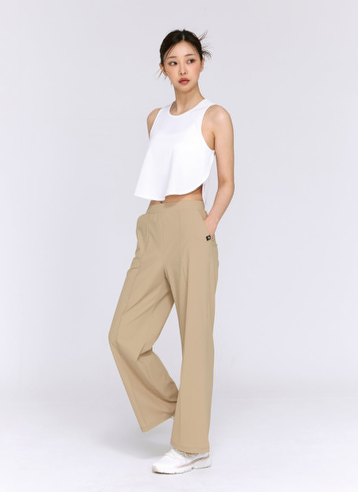 1+1 Tricot Pintuck Wide Leg Pants for Women - Comfortable Stretchy High Waist Trousers for Work, Office & Casual Wear