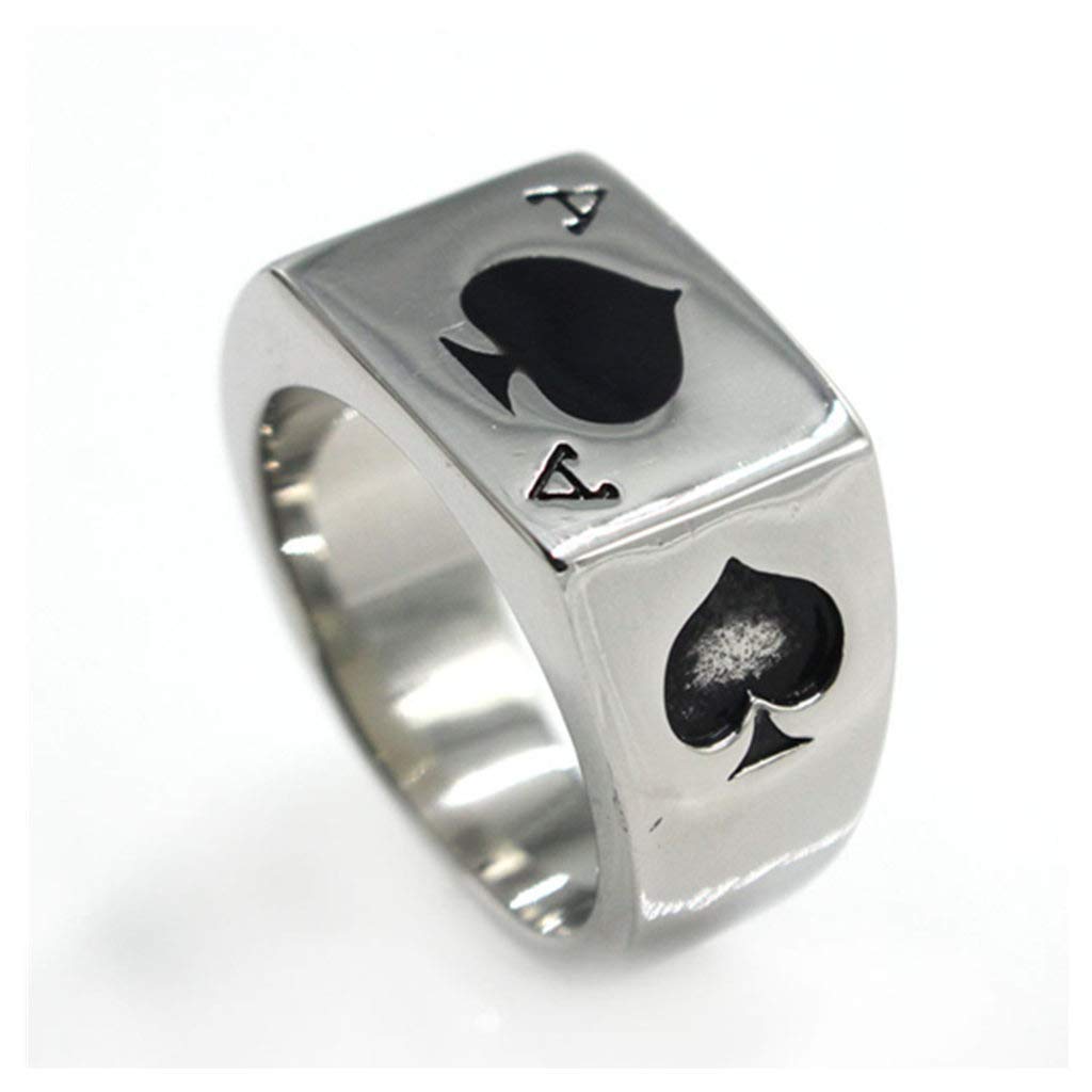 Men's Stainless Steel Spade Ace Rings - Silver & Black Enamel Poker Card Square Band (Sizes 7-13) | Perfect for Casino Nights, Poker Games & Gothic Fashion