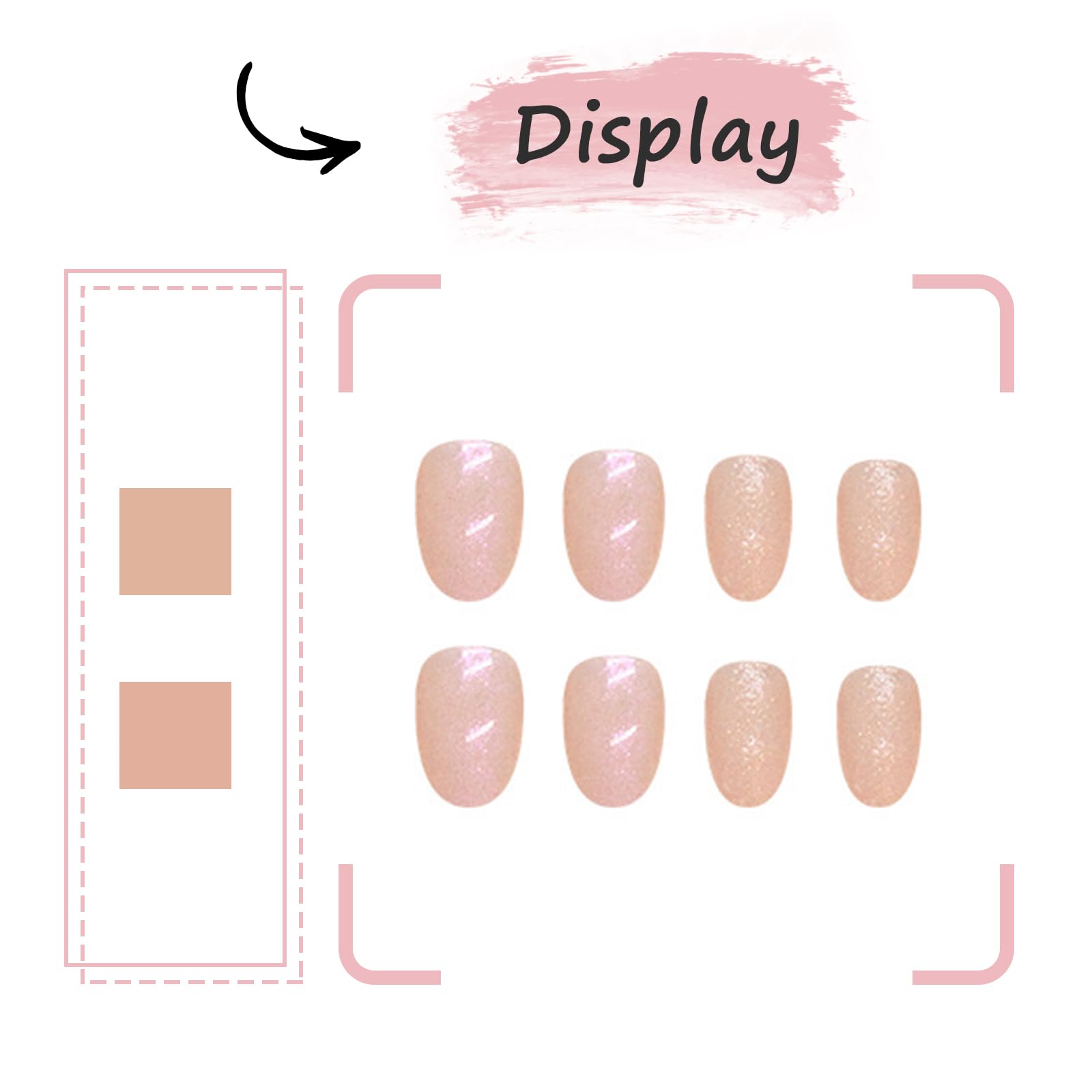 24Pcs Short Almond Press on Nails - French Tip Glossy Aurora Glitter Fake Nails with Glue Stickers, Reusable Acrylic Full Cover Oval Stick on Nails for Women & Girls | Perfect for Parties, Weddings, Date Nights & Everyday Wear