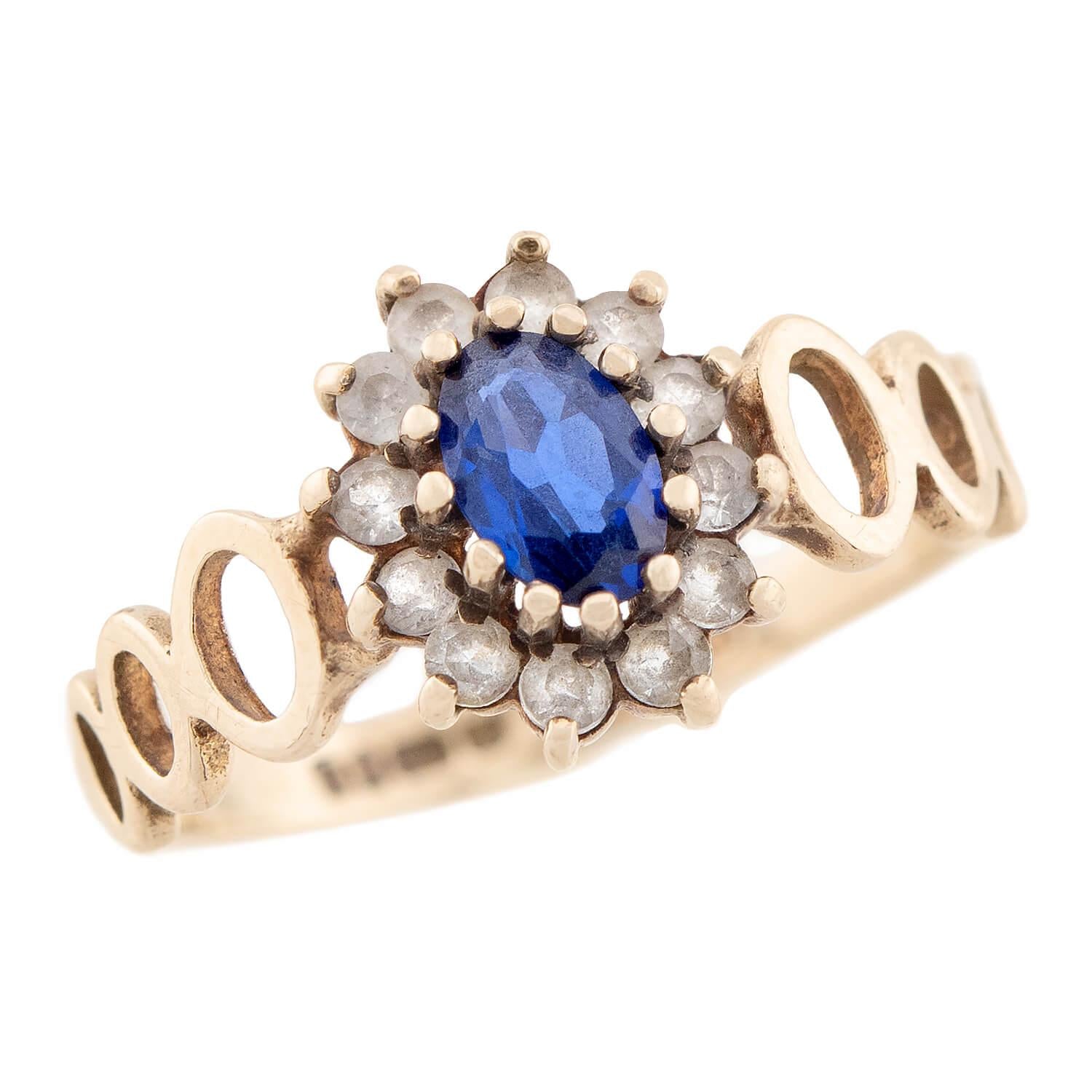 Exquisite Victorian 9K Gold Sapphire & Diamond Halo Engagement Ring - Vintage Inspired Bridal Jewelry for Weddings & Anniversaries