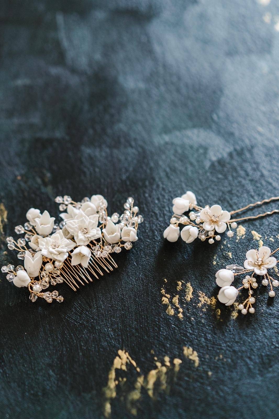 JULIA Porcelain Floral Hair Clips - Elegant Handmade Hair Accessories for Women, Bridal Hairpins, Wedding, Prom, and Special Occasions