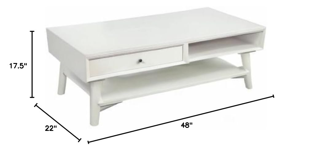 Alpine Flynn White Coffee Table - Modern Living Room Furniture for Small Spaces, Home Decor, and Apartment Essentials