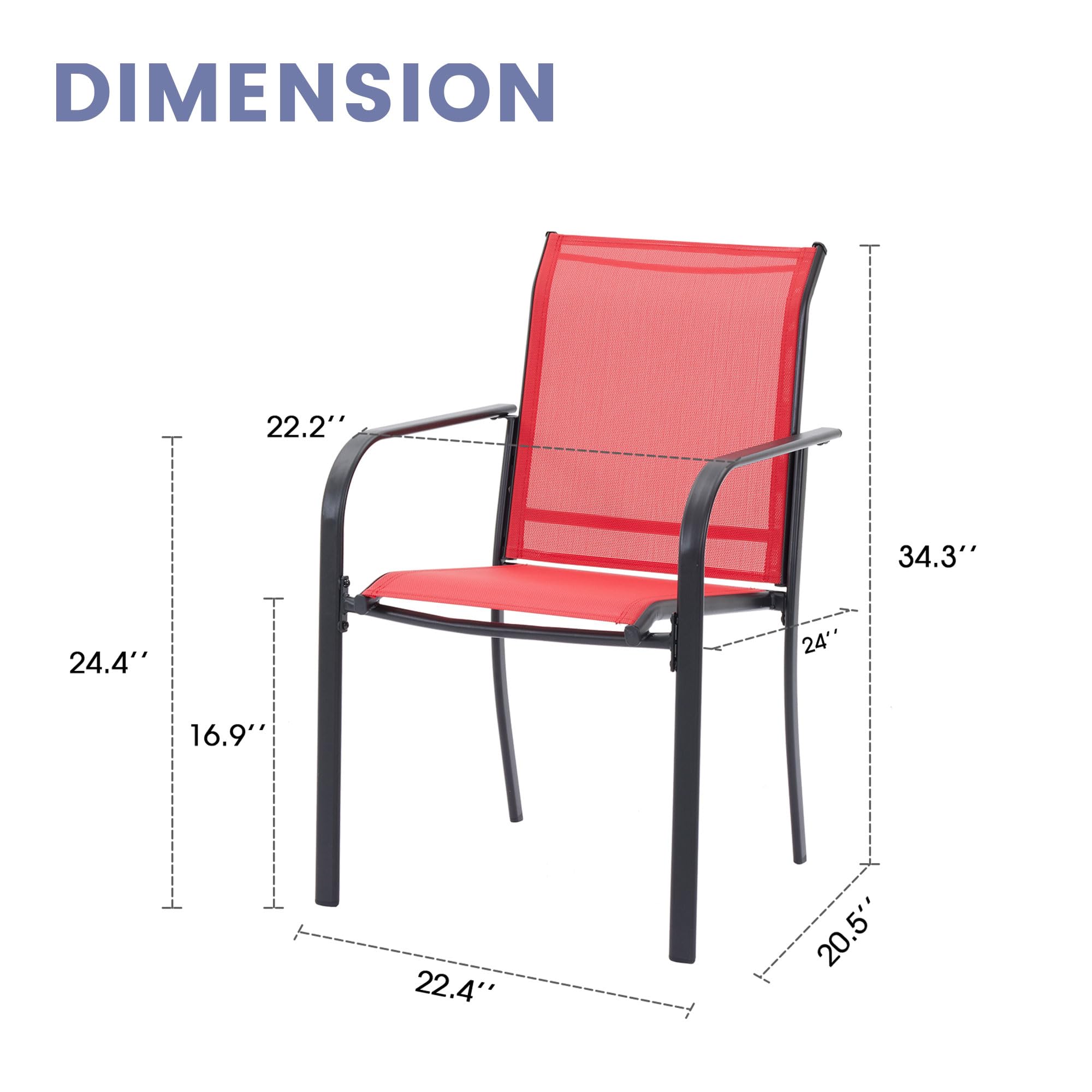 VICLLAX 4-Piece Stackable Patio Dining Chairs Set - Outdoor Metal Frame Chairs for Front Porch, Backyard, Garden & Deck - Weather-Resistant Red - Perfect for Outdoor Entertaining & Relaxation
