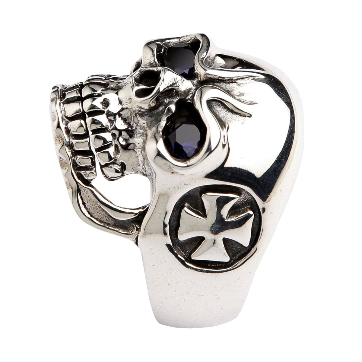 Blue Eyes Skull Sterling Silver Ring for Men & Women - Gothic Punk Jewelry for Halloween, Cosplay & Everyday Wear