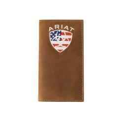 Ariat Rodeo Genuine Leather Wallet with American Flag Design - Vintage Distressed Bark Finish - Perfect for Cowboy Boots, Western Fashion & Rodeo Events