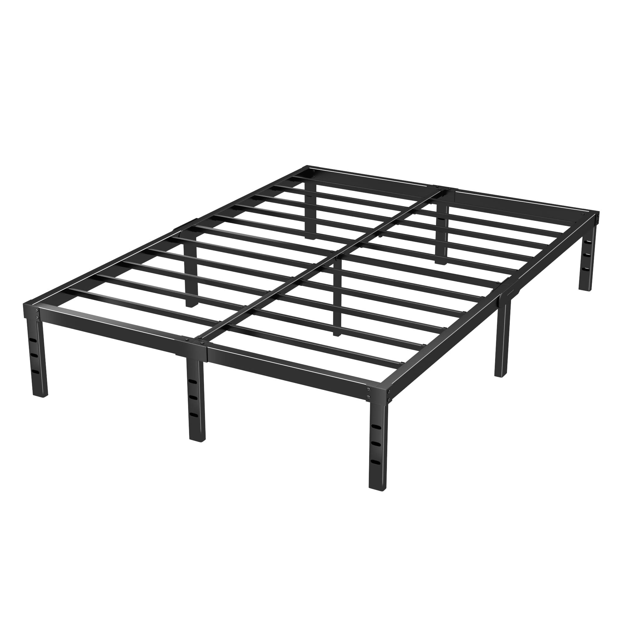 14 Inch Metal Platform Bed Frame Queen Size - Steel Slat Support, No Box Spring Needed - Easy Assembly with Storage Space - Black - Perfect for Modern Bedrooms & Guest Rooms