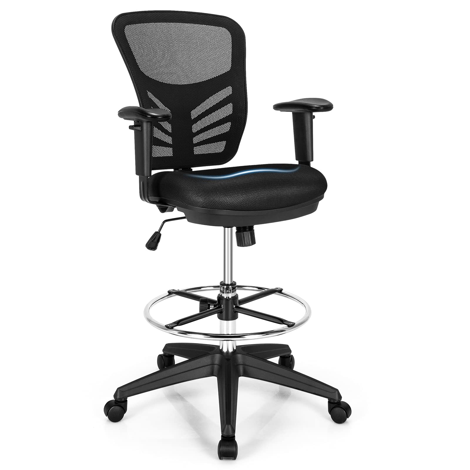 **Giantex Ergonomic Mesh Drafting Chair - Adjustable Height Swivel Rolling Office Chair with Lumbar Support & Foot Ring for Standing Desk - Mid Back Task Chair for Home & Office (Black)**    *Perfect for architects, designers, and professionals needing ergonomic support at standing desks or drafting tables.*
