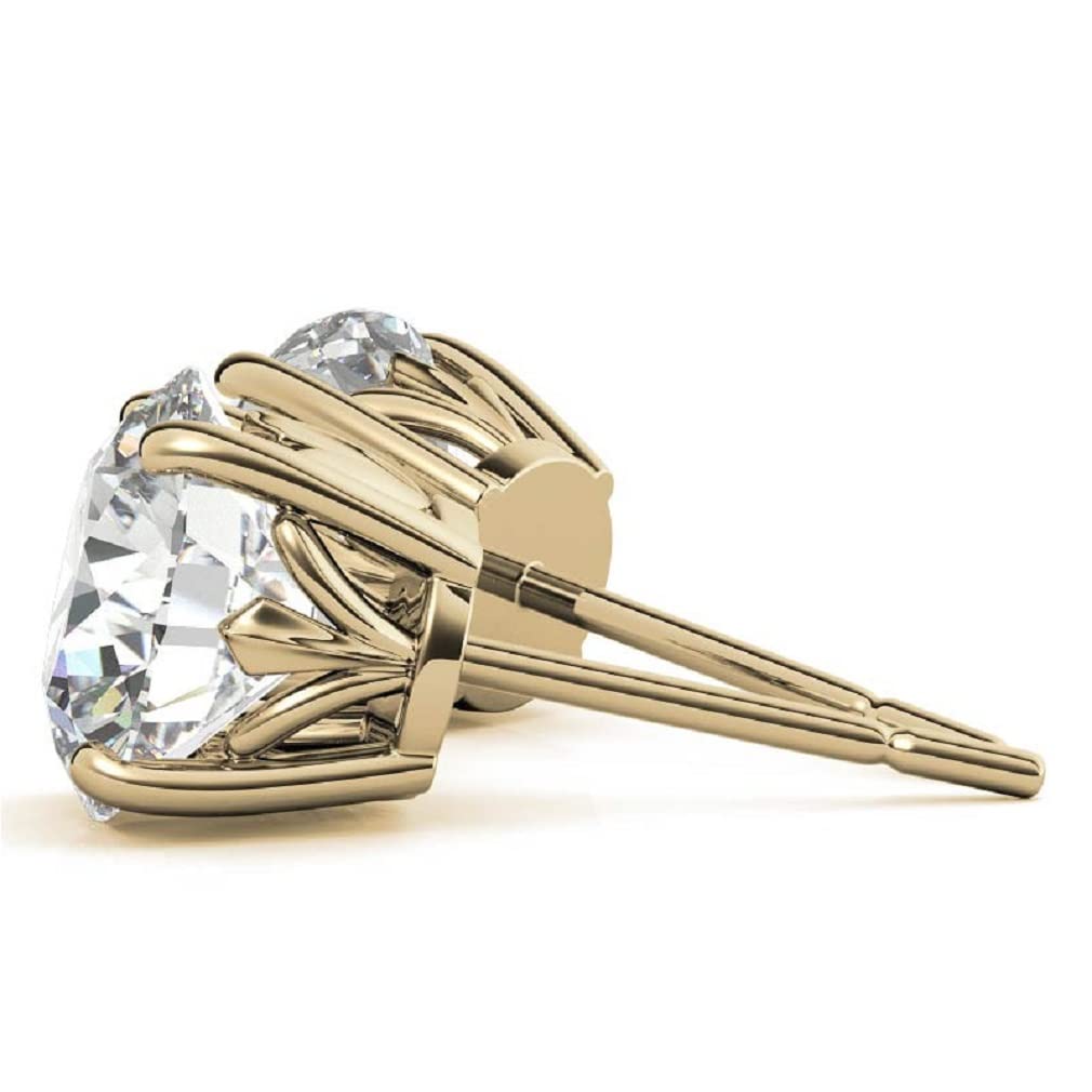 10K/14K/18K Solid Yellow Gold Handmade Stud Earrings with 2.5 TCW Round Cut Moissanite - Solitaire Diamond Anniversary Earrings for Women - Perfect for Engagement, Birthday Gifts & Special Occasions - Push/Screw Back Closure - Elegant Everyday Wear & Formal Events Jewelry