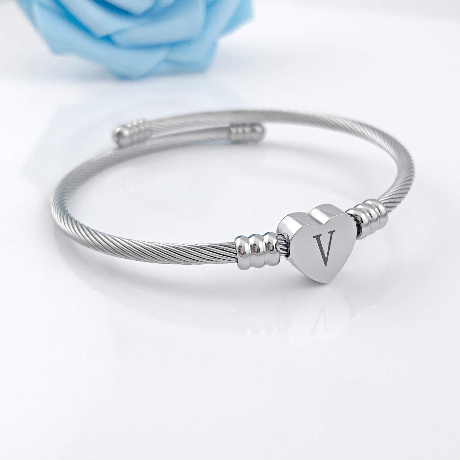 Personalized Initial Bracelet for Women - Custom Alphabet Letter Charm, Heart Cable Design, Dainty Jewelry Gift for Her - Perfect for Birthdays, Anniversaries, and Everyday Wear