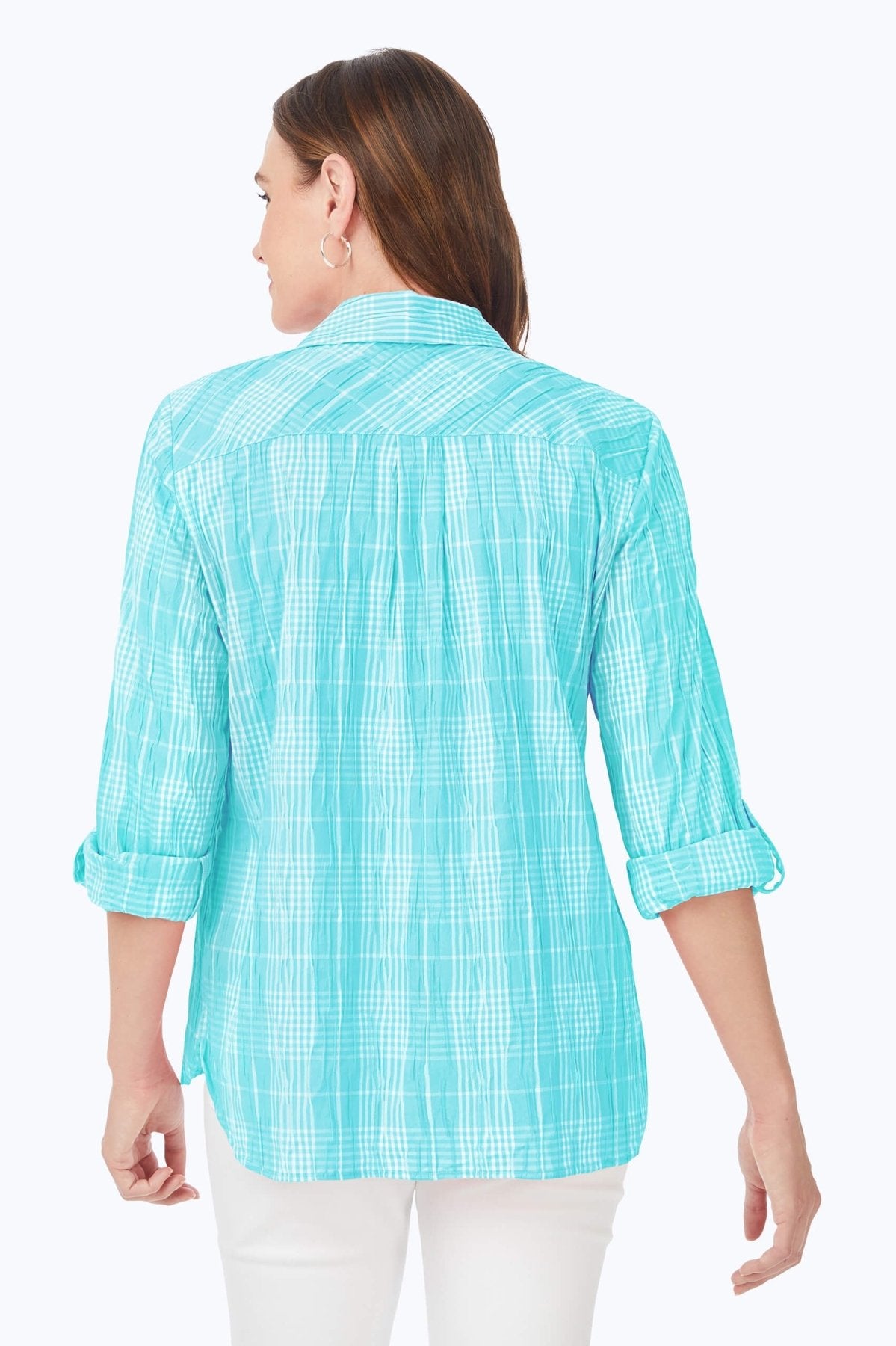 Cole Women's Beach Plaid Crinkle 3/4 Sleeve Casual Shirt - Perfect for Summer Vacations, Beach Outings & Outdoor Adventures