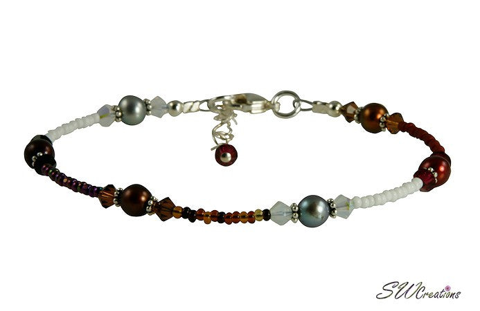 Elegant Autumn Colors Pearl Beaded Anklet - Stylish Boho Jewelry for Women | Perfect for Fall Outfits, Beach Vacations & Special Occasions