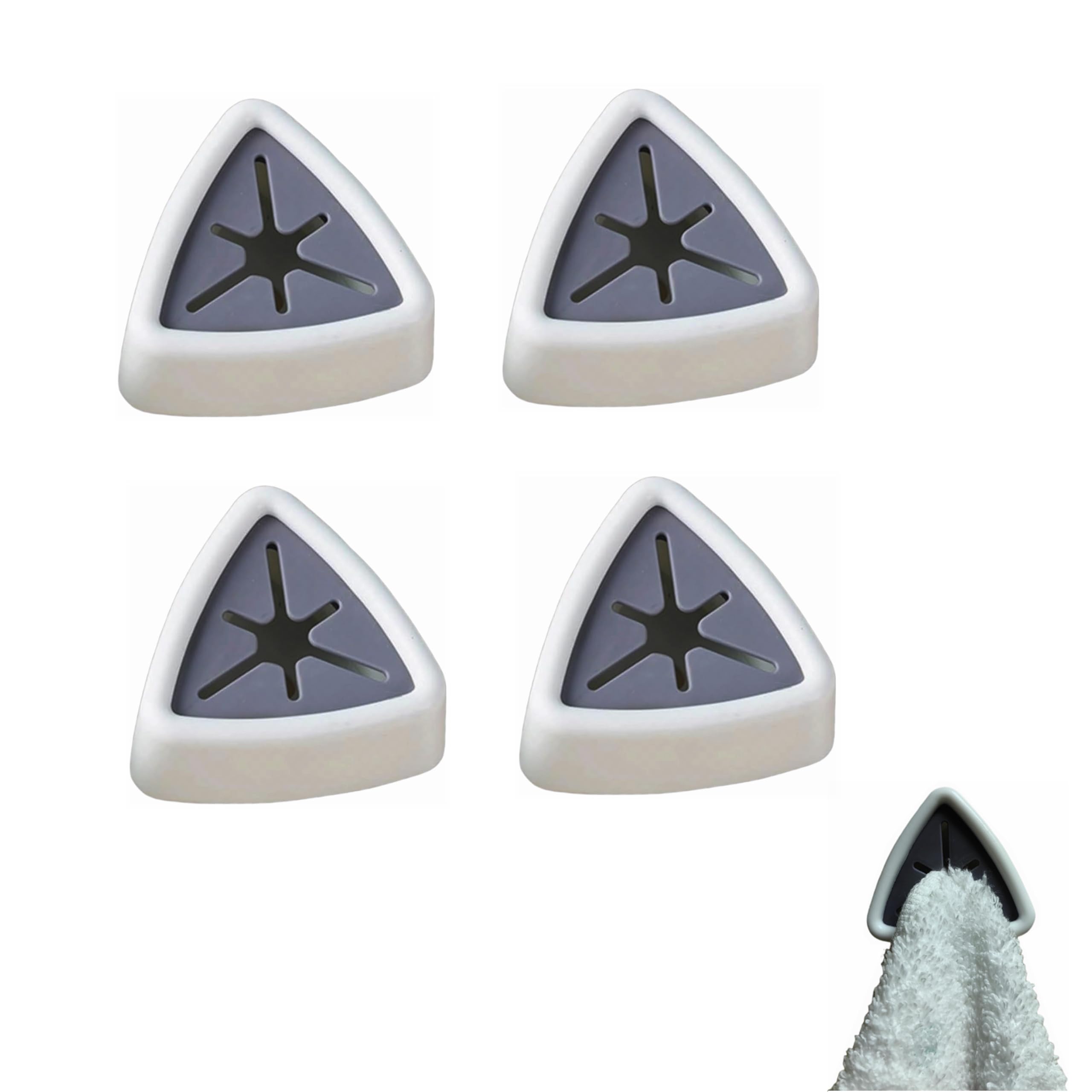 Adhesive Push Towel Hook - 4 Pack White Kitchen & Bathroom Towel Holder for Hand Towels, Dish Towels & Washcloths - Space Saving Organizer for Cabinets, Drawers & Walls