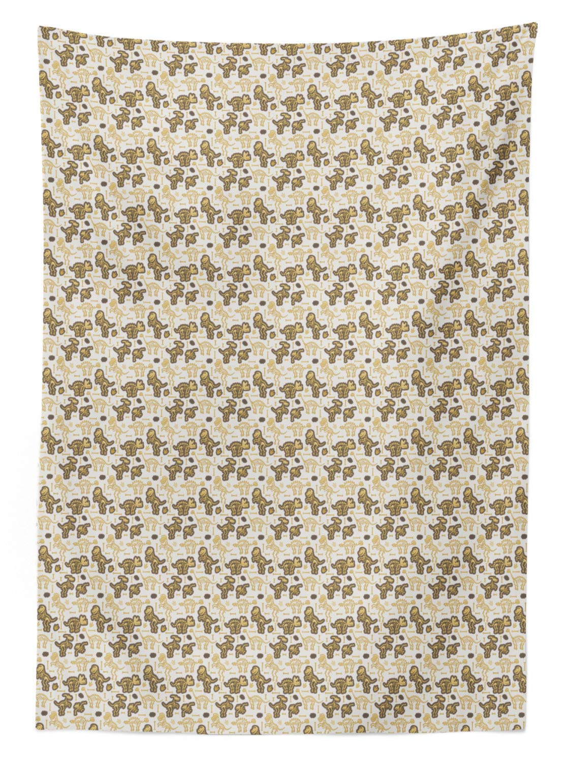 Ambesonne Halloween Tablecloth - Dinosaur Skeletons & Fossil Bones Scary Archaeology Design, 60x90 Inch Rectangular Table Cover for Dining Room, Kitchen, Party Decor in Beige, Brown & White | Perfect for Halloween Parties, Themed Dinners & Spooky Home Decor