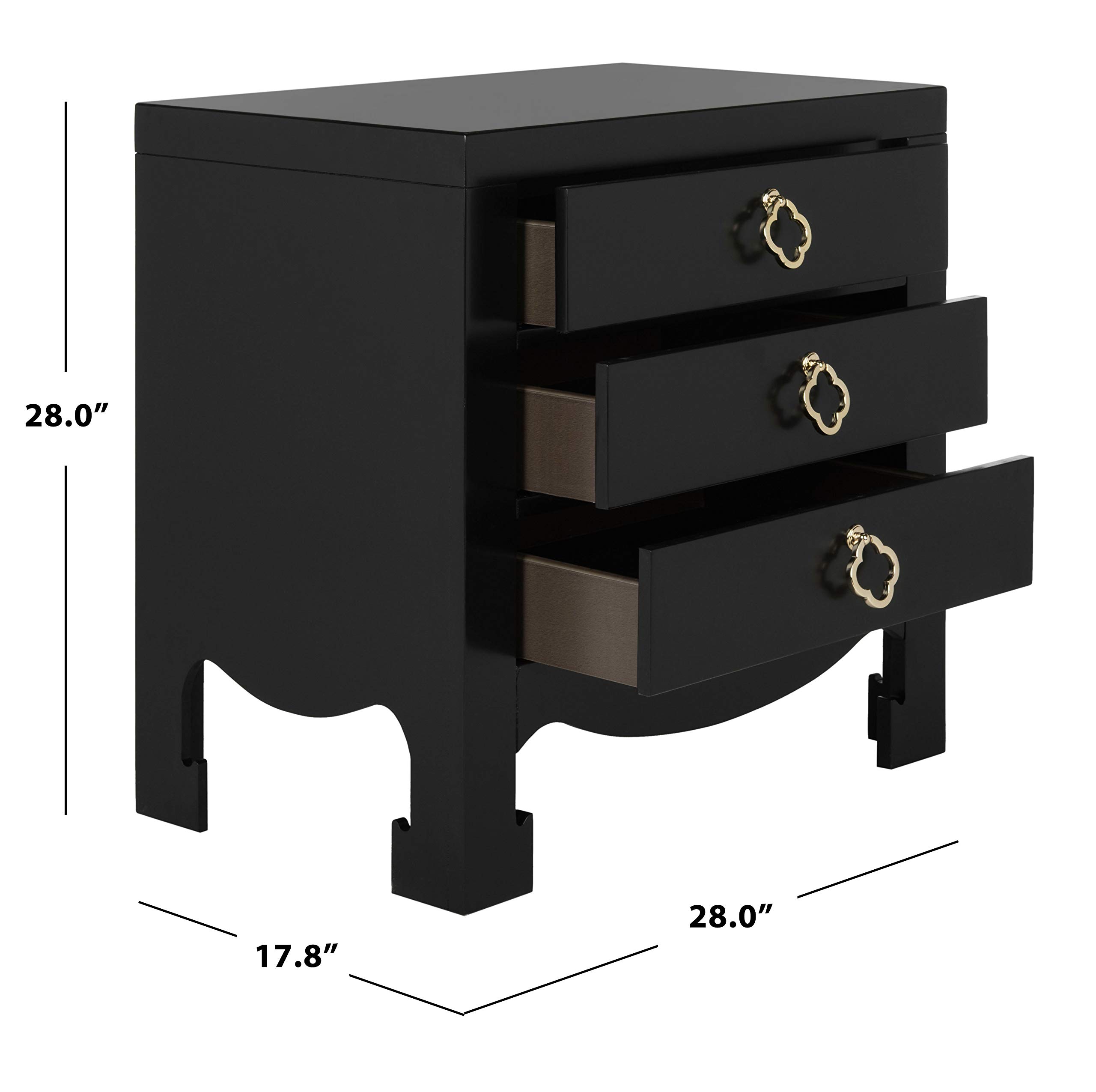 SAFAVIEH Nero 3-Drawer Nightstand - Modern Black Bedside Table for Bedroom, Living Room & Office - Compact Storage Cabinet with Smooth Gliding Drawers