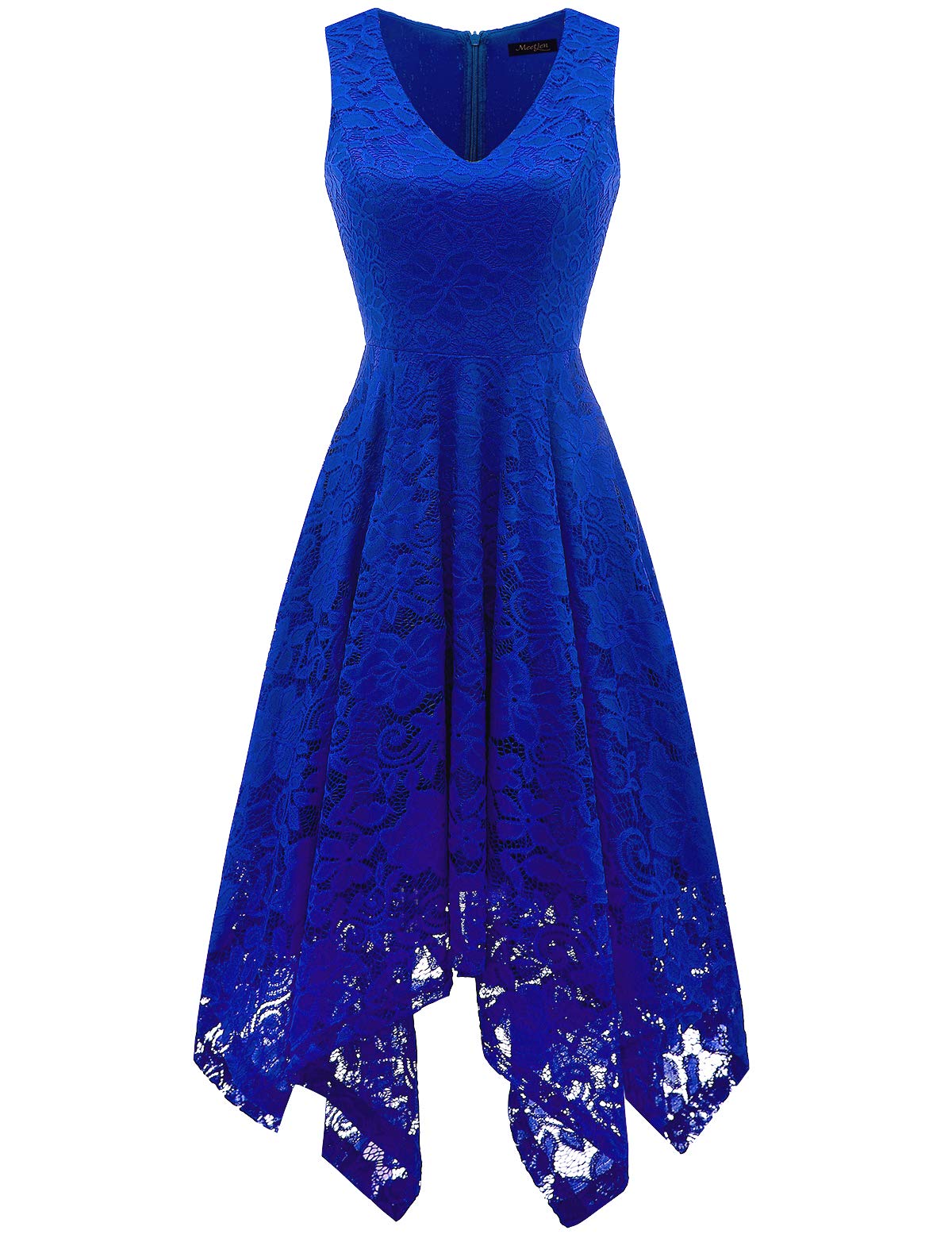 Meetjen Women's Elegant Lace Cocktail Party Dress 2025 - Handkerchief Hem Bridesmaid & Prom Formal Gown for Wedding Guest | Perfect for Evening Events, Dinners & Special Occasions