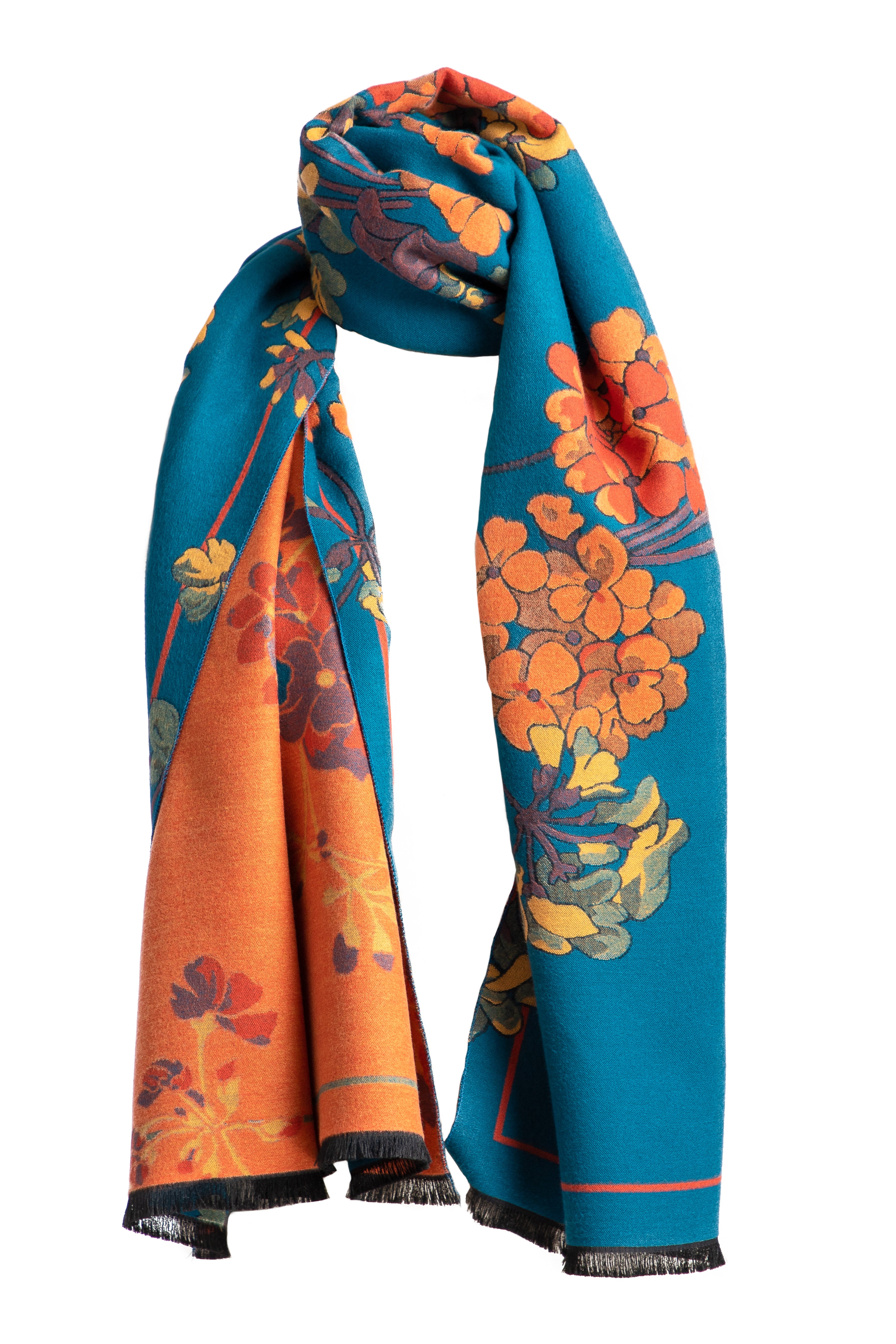 Two Tone Floral Reversible Scarf - Lightweight Womens Fashion Shawl Wrap for Spring & Fall - Perfect for Office, Travel and Casual Outfits