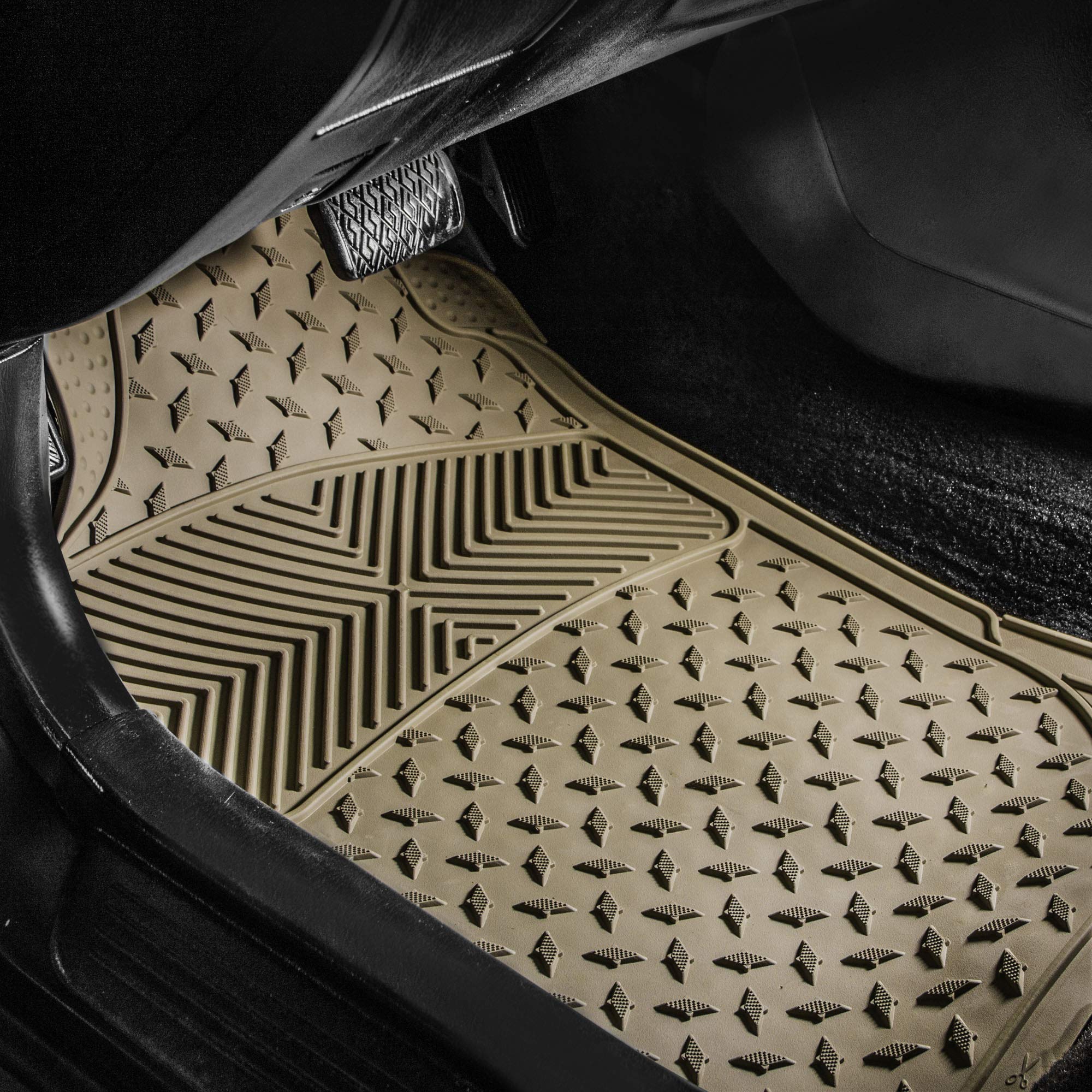 FH Group Heavy-Duty Universal Car Floor Mats - Beige Full Set with Air Freshener | Semi-Custom Fit for Sedans, SUVs & Trucks | Durable Trimmable Rubber Mats for All-Weather Protection & Easy Cleaning | Perfect for Daily Commute, Road Trips & Family Vehicles
