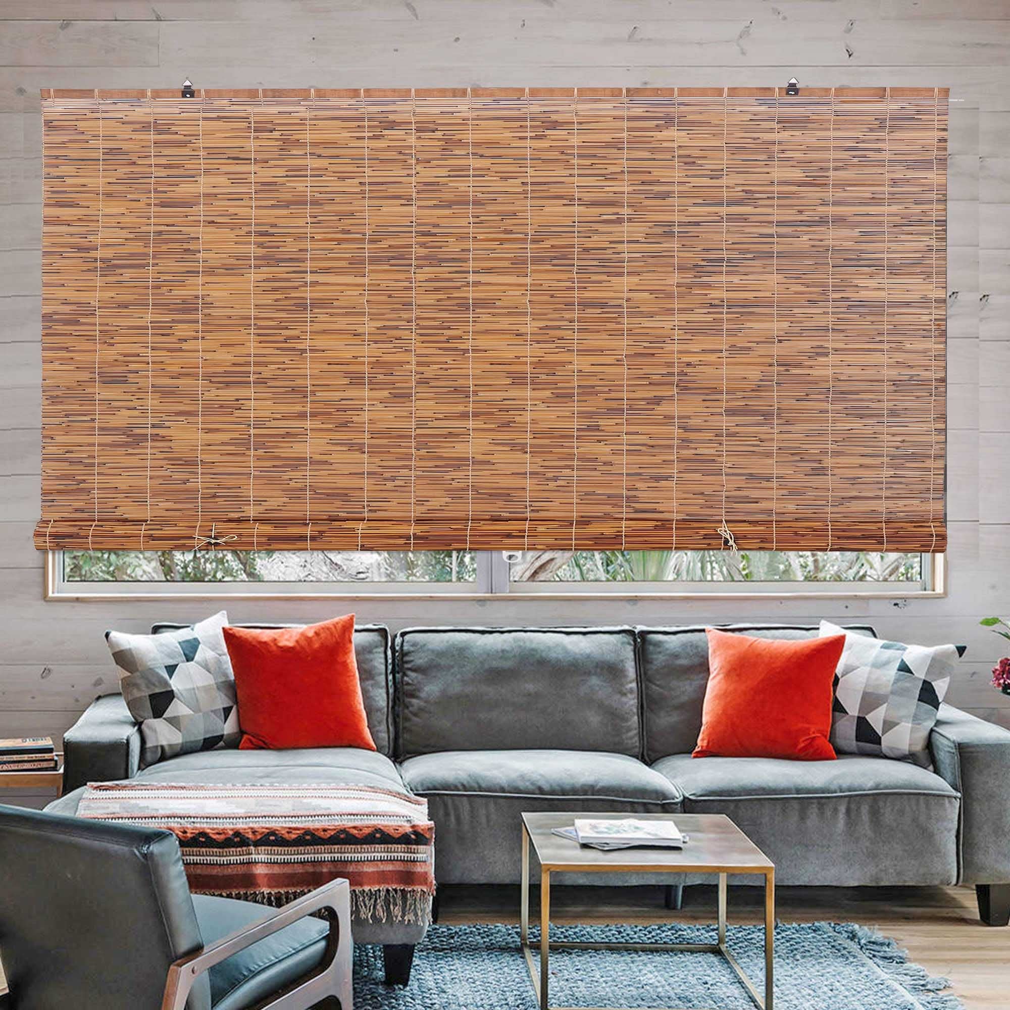75 Inch Bamboo Roller Sun Shade Window Blind - Light Filtering Thermal Insulated Roll-Up Outdoor Patio Blinds - Perfect for Pergola, Porch, Deck & Garden Privacy (Natural Reed Curtain for Sun Protection & Cooling)