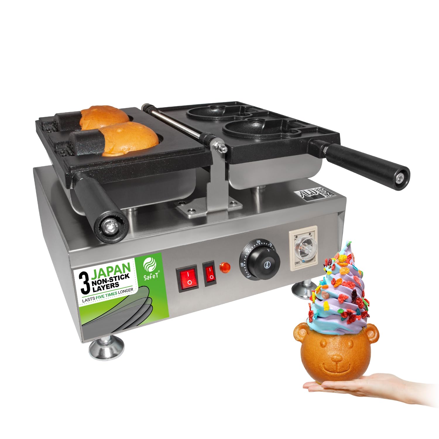 Commercial Nonstick Electric Ice Cream Taiyaki Bear Waffle Maker - 110V/220V Dual Voltage Baker Machine for Home, Cafe & Party Dessert Making