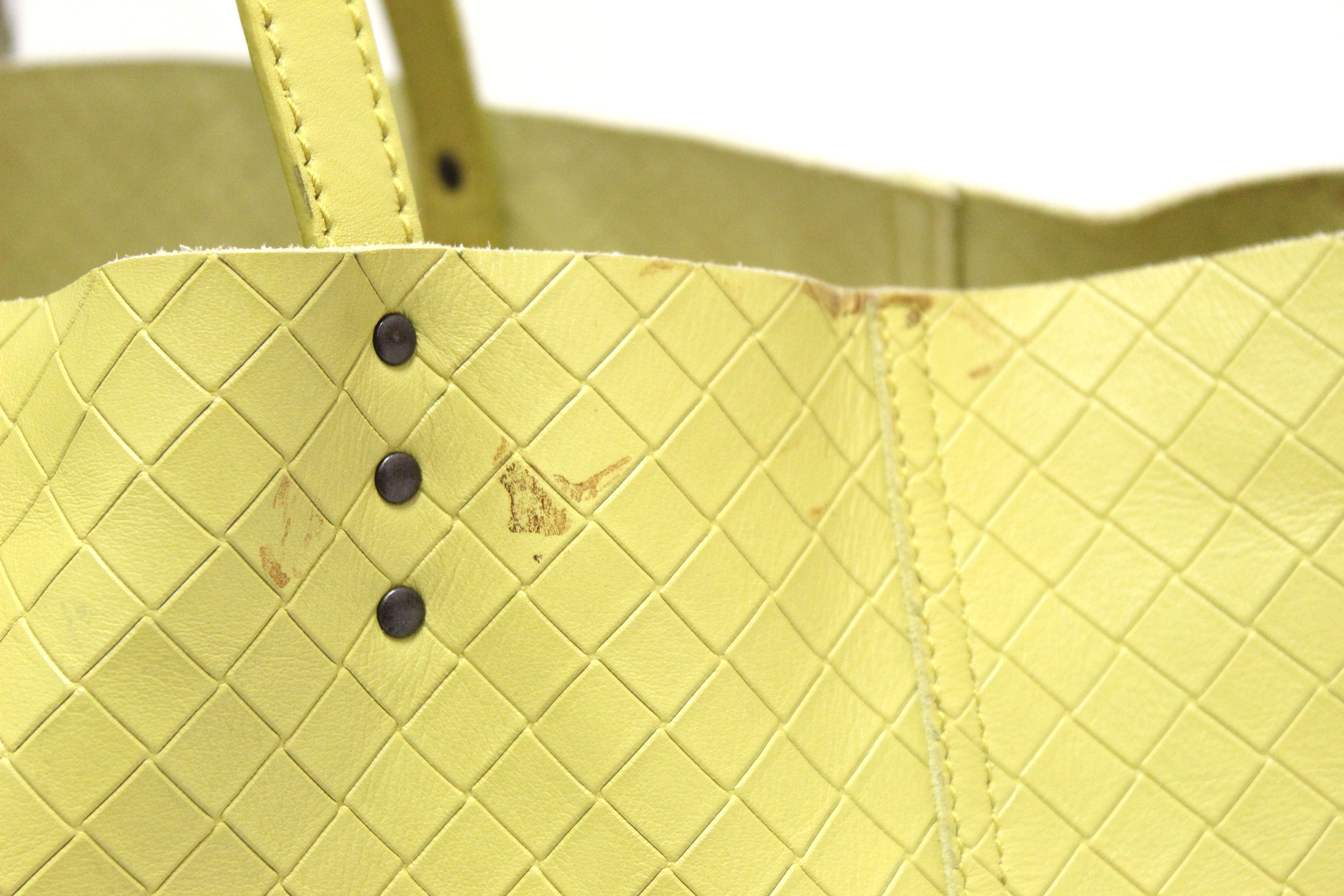 Authentic Bottega Veneta Intrecciato Embossed Green Leather Tote Bag for Women - Luxury Designer Handbag for Work, Travel & Everyday Use