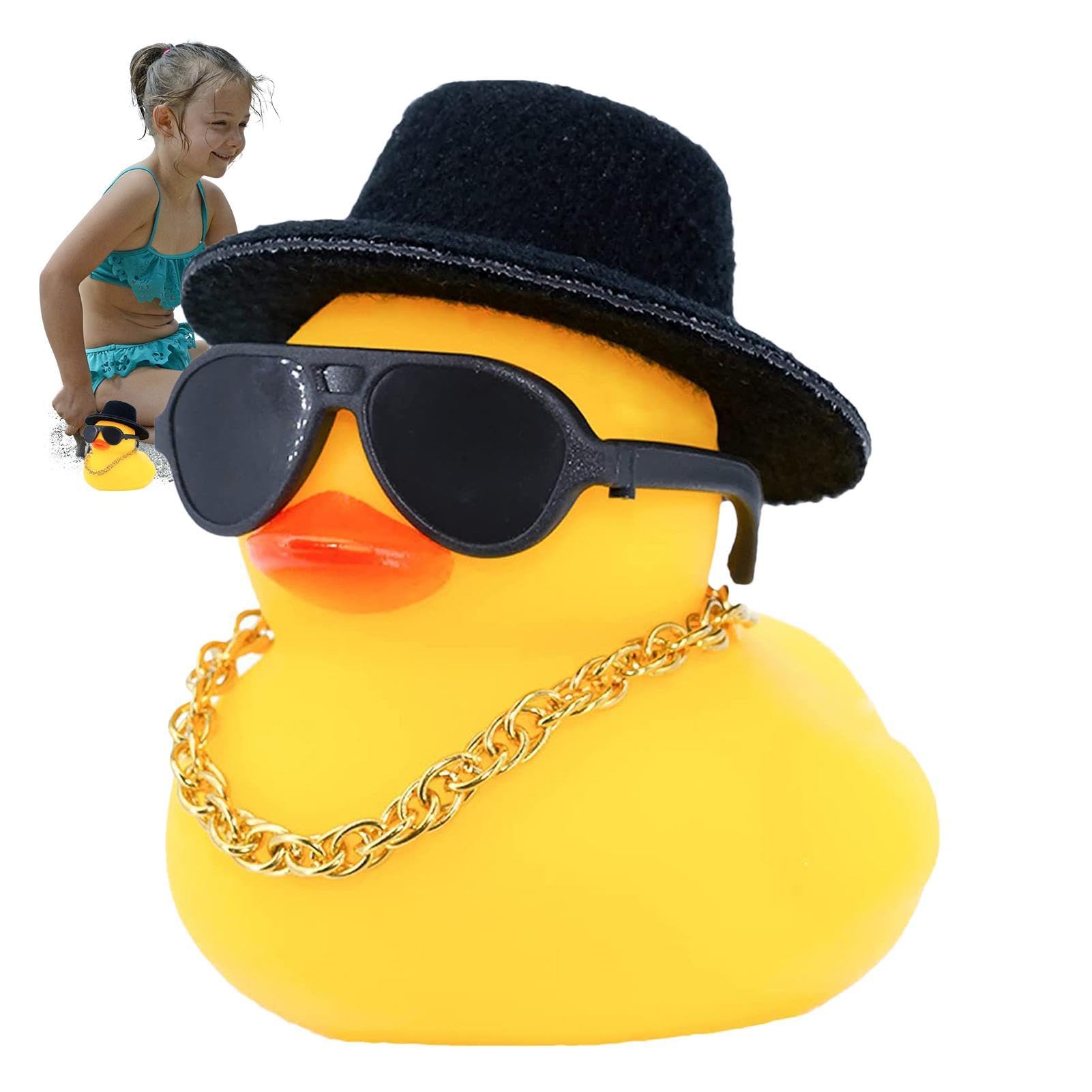 Rubber Duck Crown with Sunglasses - Fun Car Dashboard Decor for Vehicles, Vans & Tables | Cute Compact Duckling Toy with Secure Locking Cap - Perfect for Gifts, Office Decor & Road Trip Accessories