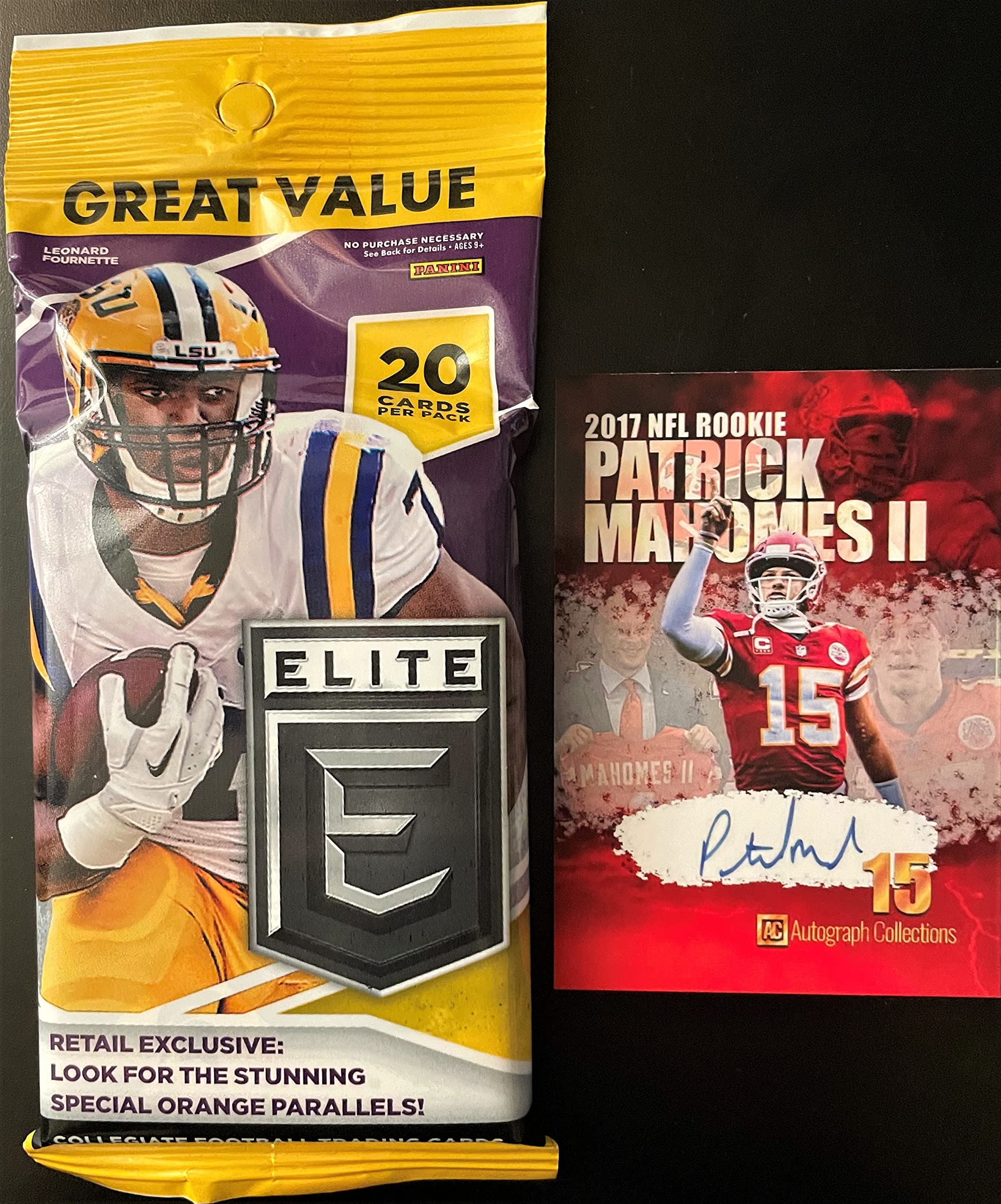 2017 Panini ELITE Draft Picks Football Card Fat Pack - 20 Trading Cards with Chance for Patrick Mahomes II Rookie Autograph & Custom Novelty Card | Collectible Sports Memorabilia for NFL Fans and Card Collectors
