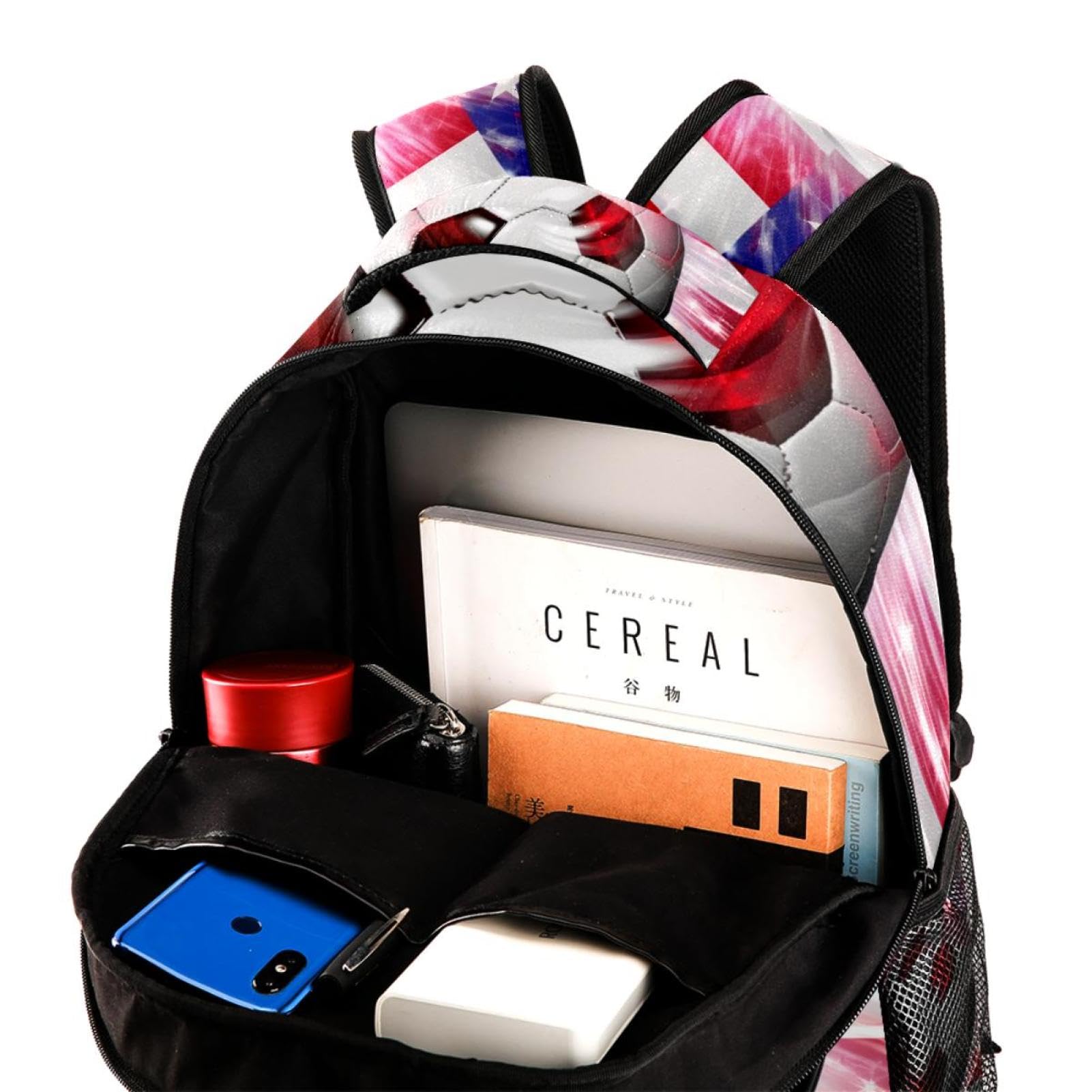 Best Travel Backpack for Men & Women - Durable American Flag Design with Football Print - Perfect for Hiking, Camping, School & Work Commute