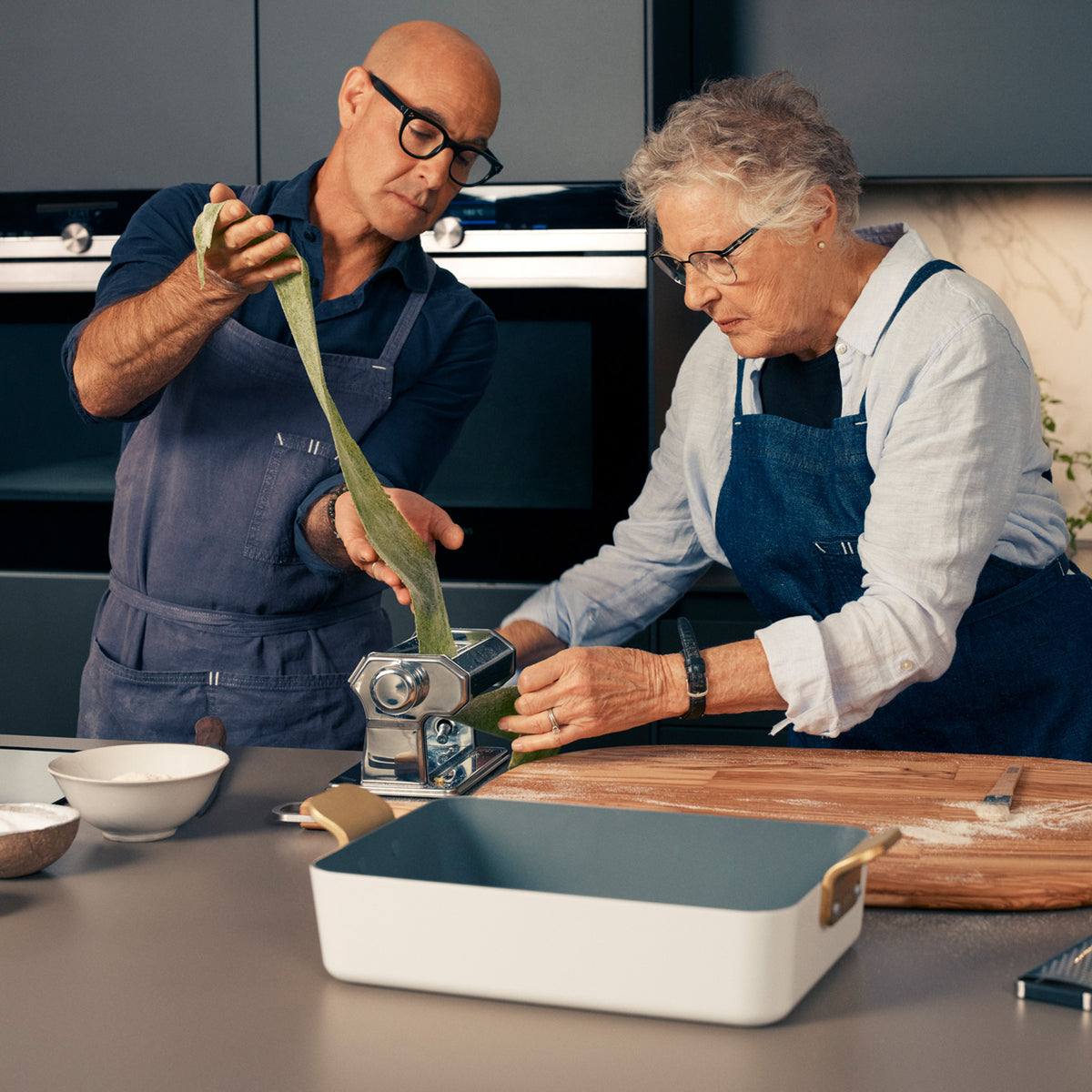 Stanley Tucci™ Ceramic Nonstick Lasagna Pan - 13x9 Inch Oven Safe Baking Dish, Carrara White Marble Design | Perfect for Lasagna, Casseroles & Family Dinners