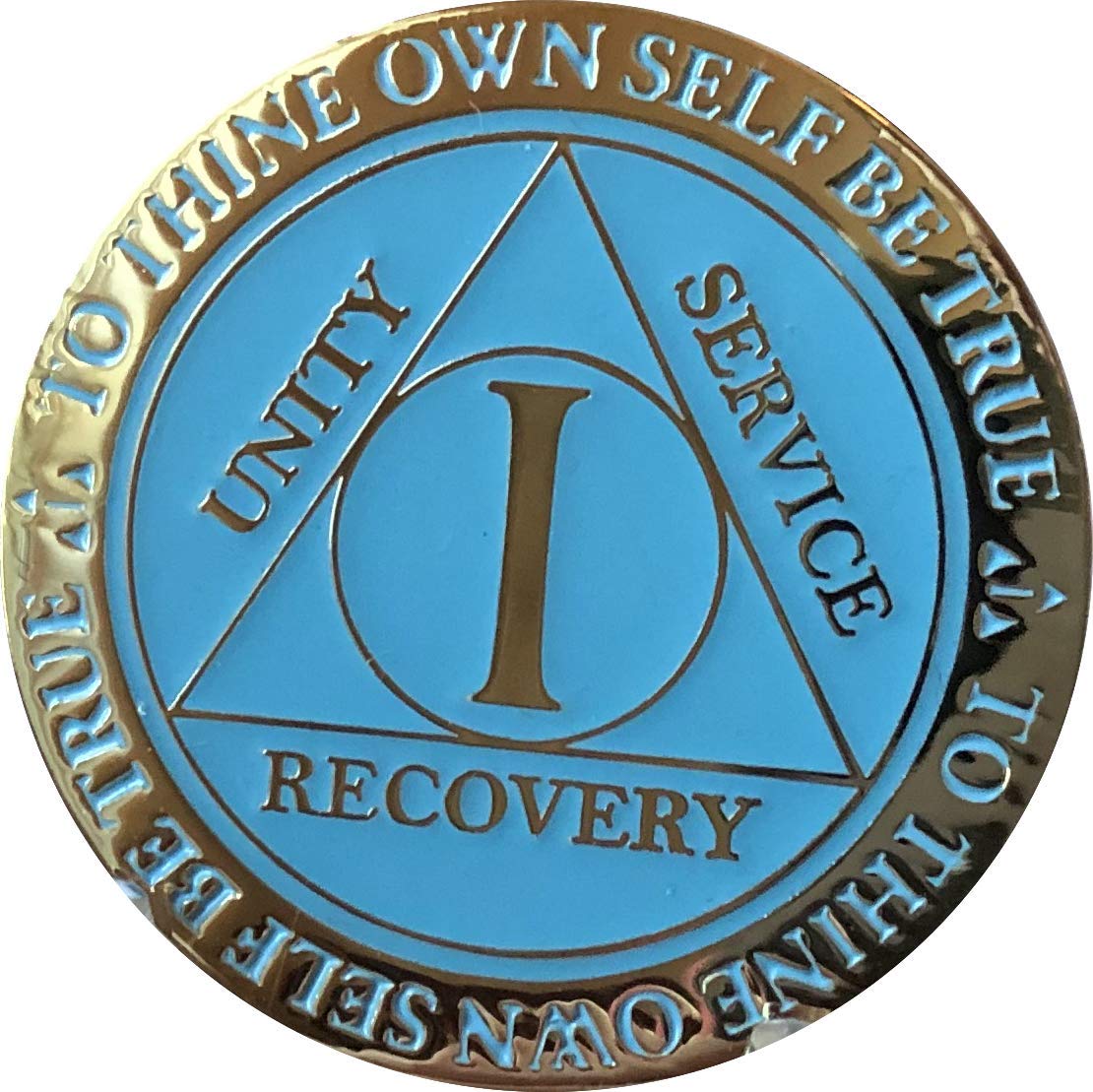 Recoverychip 1 Year AA Medallion - Blue Glow in The Dark Gold Plated Chip for Addiction Recovery & 12-Step Programs | Perfect for Meetings, Gifts, and Personal Motivation