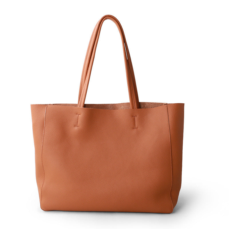 Premium Genuine Leather Tote Bag - Large Capacity Cowhide Shoulder Bag for Women, Work, Travel & Everyday Use