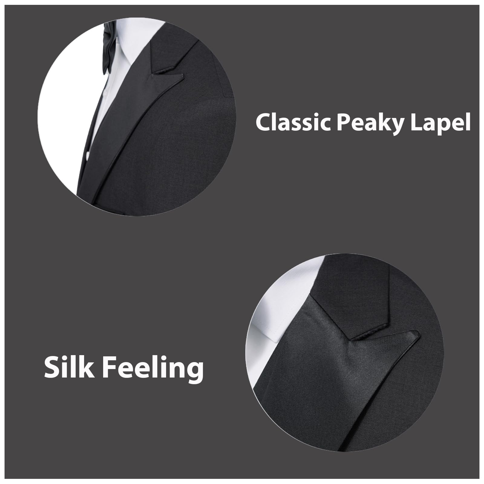 Rogers & Morris Men's 3-Piece Tuxedo Suit - Slim Fit Single Button Peak Lapel Jacket with Vest & Dress Pants - Classic Black Formal Wear for Weddings, Prom & Special Occasions