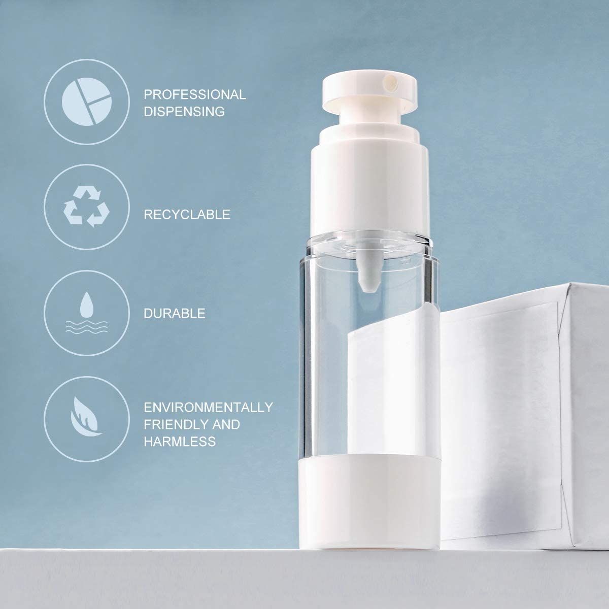 Original Mart Airless Vacuum Pump Travel Bottles (2-Pack, 100ml) - Leakproof Refillable Cosmetic Containers for Cream, Foundation & Moisturizers | Perfect for Makeup, Skincare & Toiletries Travel Kit | TSA Approved for Carry-On