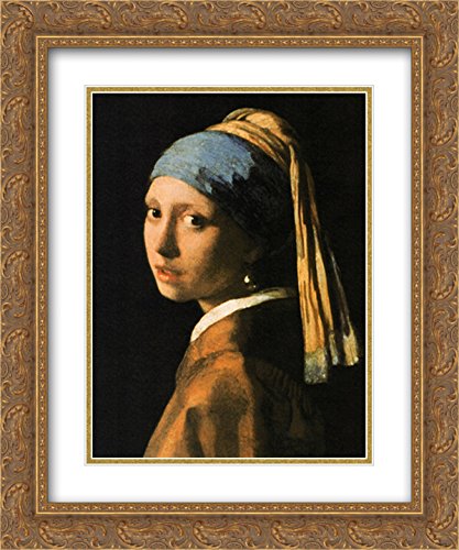 Johannes Vermeer 'Head of a Girl' 20x24 Gold Ornate Framed Art Print - 2X Matted Classic Wall Decor for Living Room, Bedroom & Office