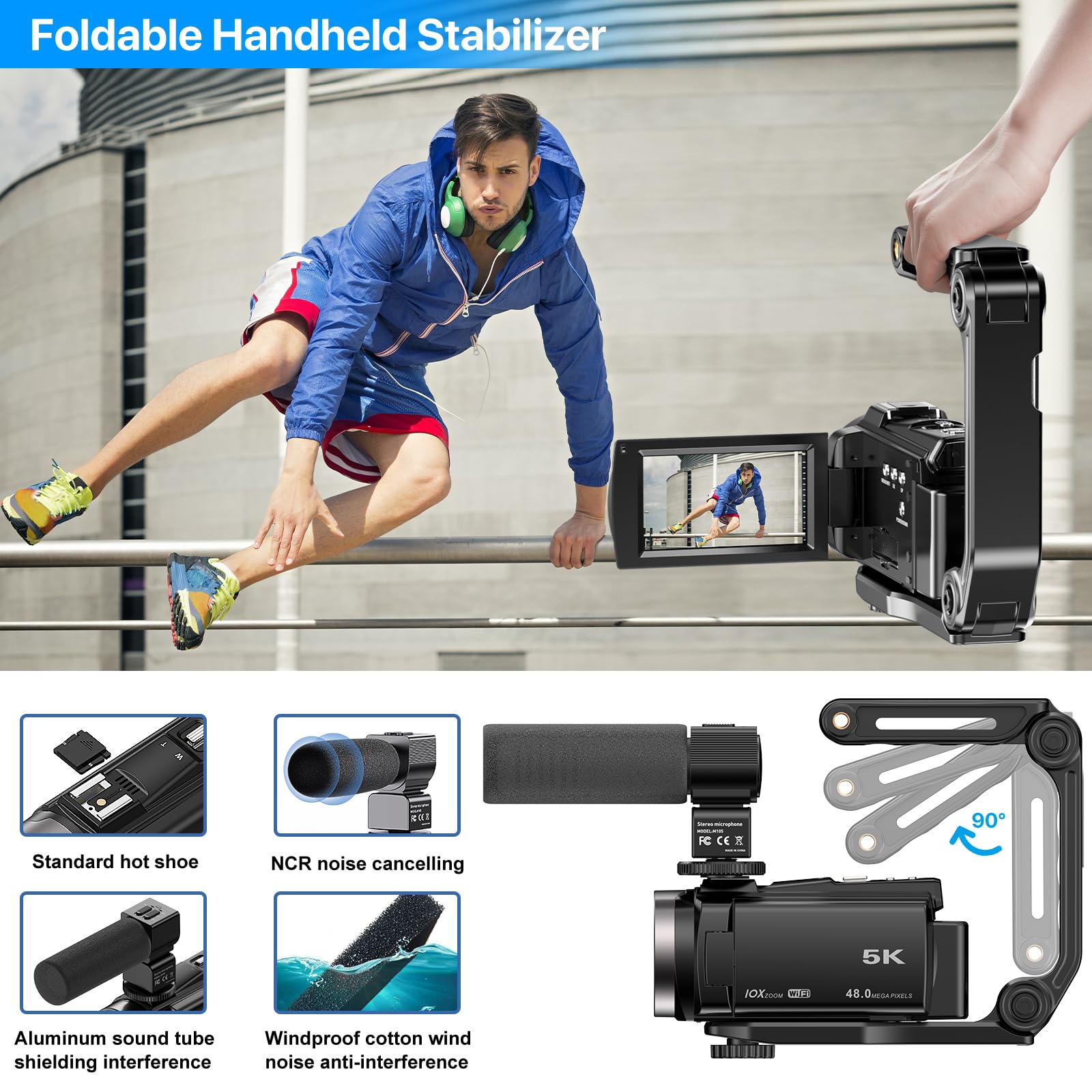 **Ahlirmoy 5K Video Camera Camcorder with 10X Optical Zoom, 48MP & 30FPS - WiFi, IR Night Vision, Remote Control, 2 Batteries - Perfect for YouTube Vlogging, Travel Filming, and Night Photography**