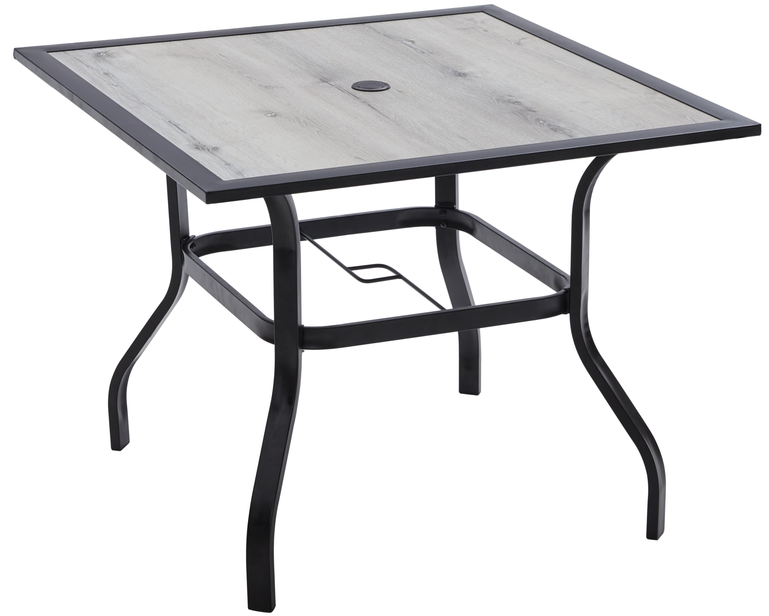 VICLLAX 4-Seater Outdoor Patio Dining Table with Umbrella Hole - Durable Metal Garden Furniture Set in Grey for Backyard, Poolside & BBQ Parties