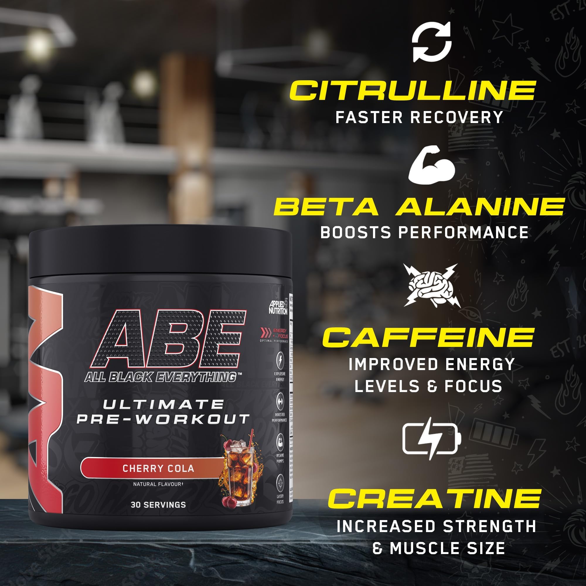 Applied Nutrition ABE All Black Everything Pre-Workout Powder 375g - Boost Energy & Focus for Intense Gym Sessions
