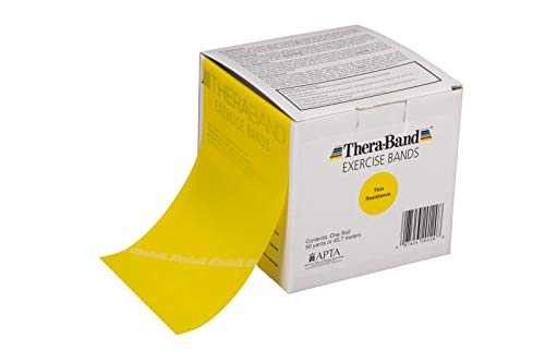 THERABAND Resistance Bands - 50 Yard Roll Professional Latex Elastic Exercise Bands for Strength Training, Physical Therapy, Pilates & Home Workouts - Yellow Thin Beginner Level 2 - Perfect for Upper Body, Lower Body & Core Exercises, Rehabilitation & Fitness Training