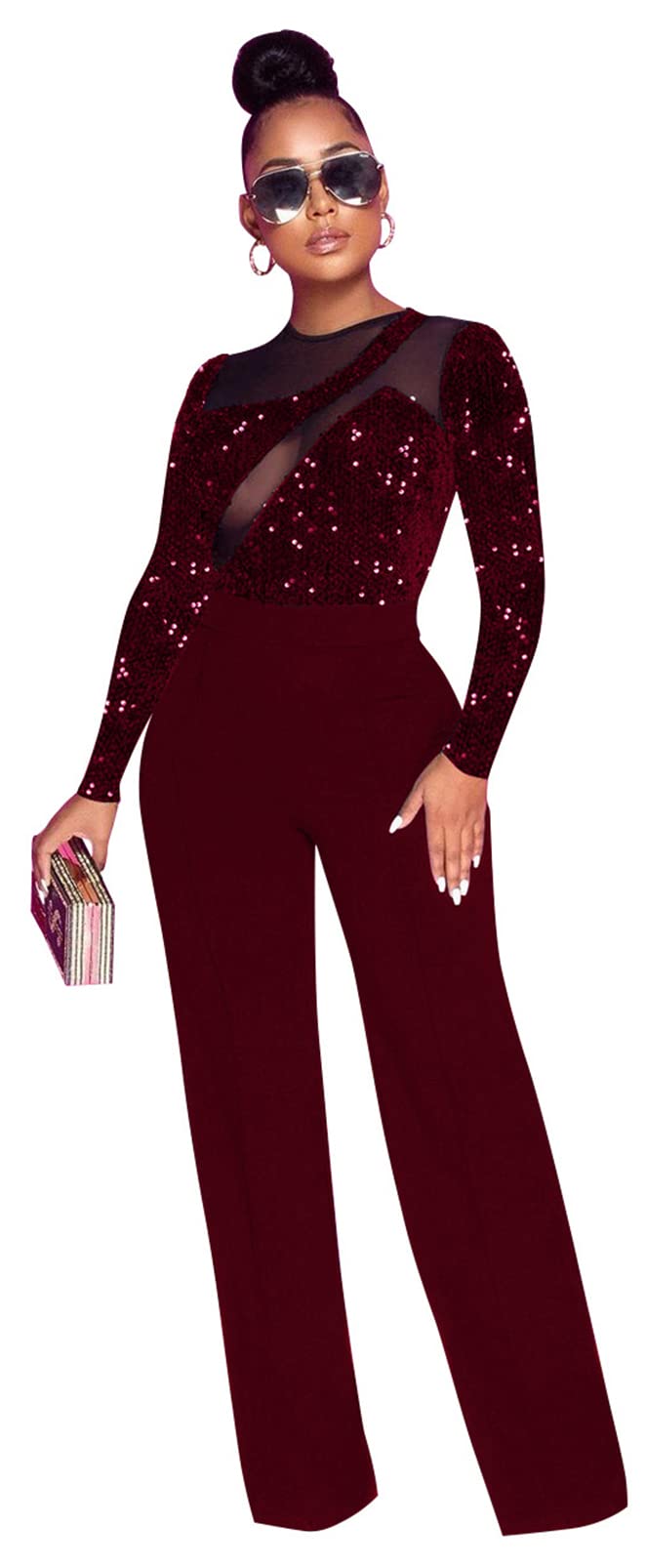 Women's Sexy Sleeveless O-Neck Sequins Bodycon Jumpsuit | Clubwear & Party Outfit | Perfect for Nightclubs, Cocktail Parties & Special Occasions
