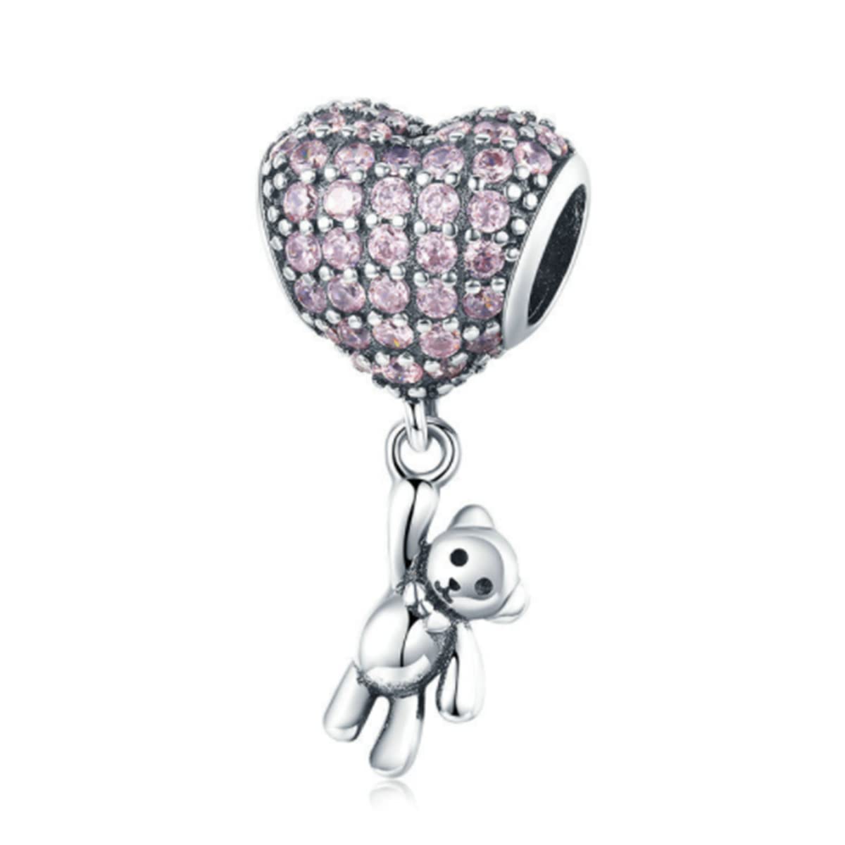 Sterling Silver Animal Charm Beads for Bracelets - Cute Pink Bear Heart Pendant Jewelry for Women | Perfect for DIY Bracelets, Gifts & Everyday Wear
