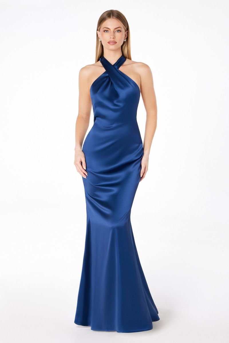 Piper Maxi Dress - Fitted Satin Halter Dress for Women | Elegant Evening Gown for Parties, Weddings & Special Occasions