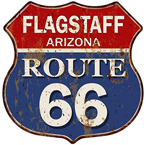 Vintage FLAGSTAFF, ARIZONA Route 66 Shield Metal Sign - 14.5 x 14.5 Inch Matte Finish Wall Decor for Man Cave, Garage, Bar, or Office - Retro Americana Road Trip Collectible