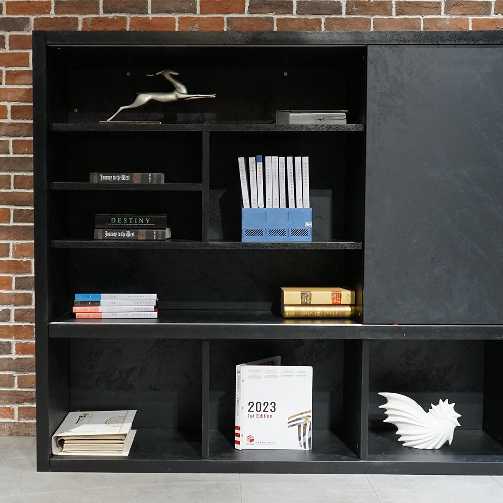 DAXTON 2.4M Black Concrete Display Unit - Modern Retail Shelf for Store Merchandising & Product Showcase
