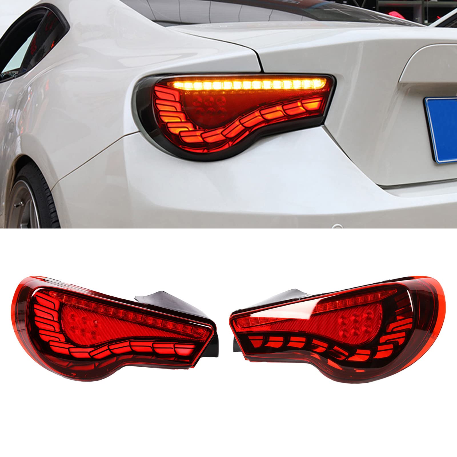PENSUN Red LED Tail Lights Assembly for 2012-2020 Toyota 86, 2013-2020 Subaru BRZ & Scion FRS - Sequential Turn Signal & Running Lights (1 Pair) - Upgrade Your Car's Style & Safety for Night Driving