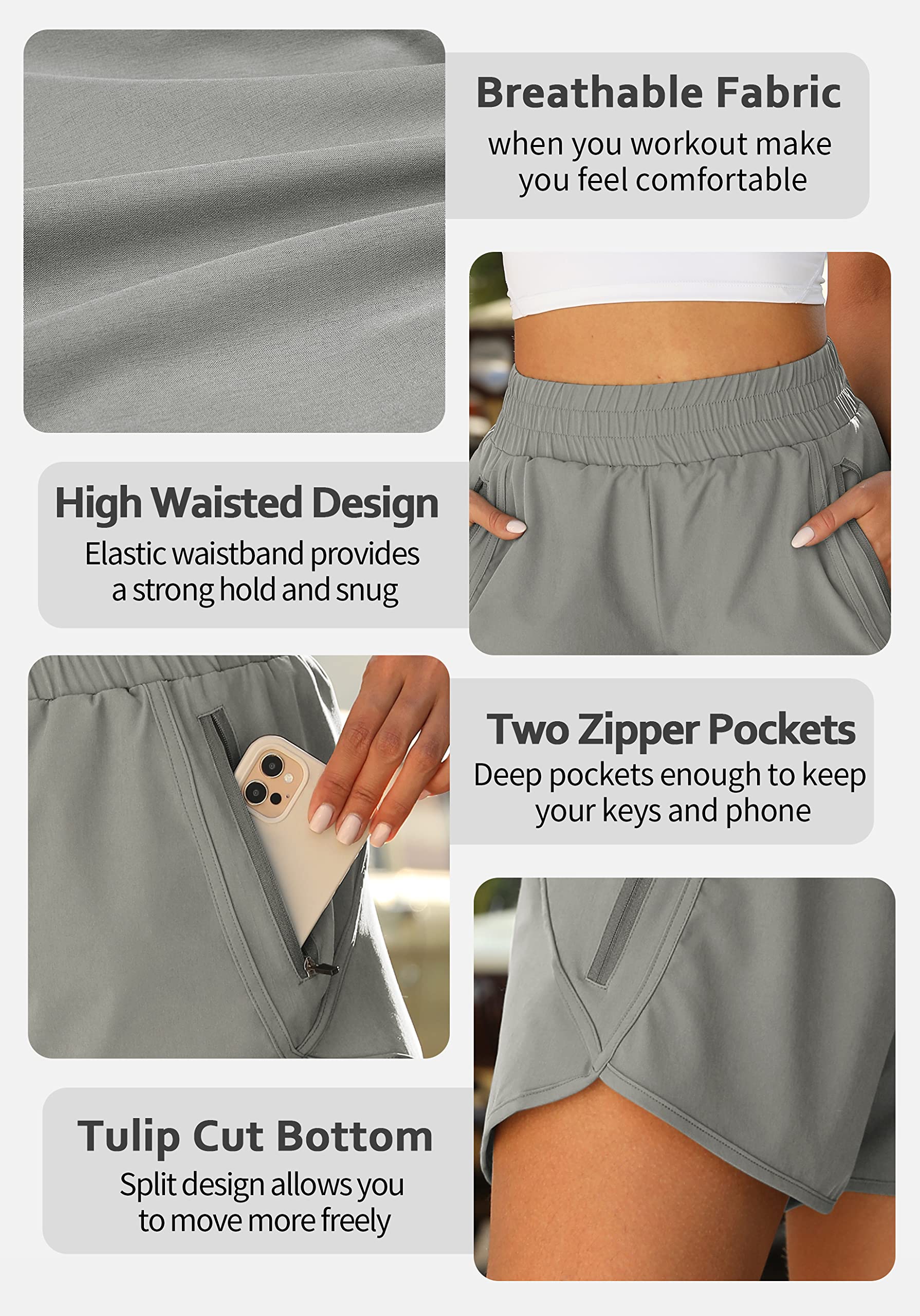 Fengbay 2 Pack Women's High Waisted Running Shorts with Pockets - Quick Dry Athletic Workout Shorts for Yoga, Gym & Outdoor Sports