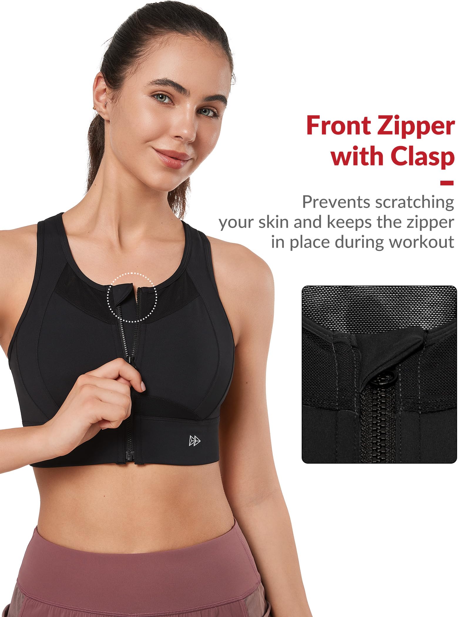 Yvette High Impact Sports Bras for Women - Zip Front Closure, Large Bust Support for Running, Workout & Gym - Plus Size Activewear for High-Intensity Training