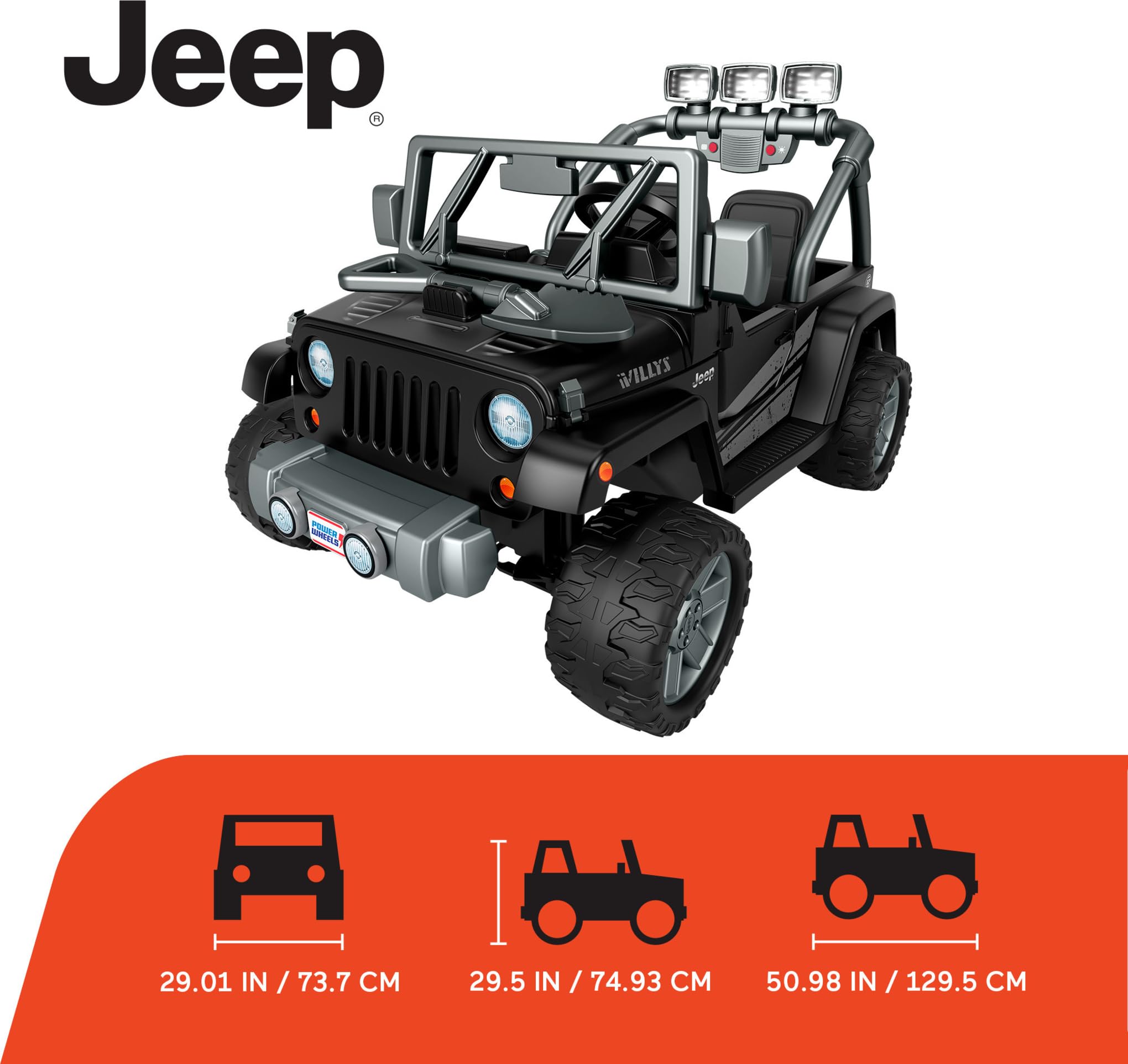Power Wheels Jeep Wrangler Willys 12V Ride-On Car for Kids Ages 3-7 Years - Battery-Powered Toy Vehicle with Realistic Sounds & LED Lights - Outdoor Play Toy for Boys & Girls - Perfect for Driveway, Backyard & Park Adventures