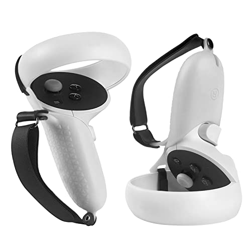 Oculus Quest 2 Touch Controller Grip Cover - Adjustable Wrist Strap Protective Sleeve Accessories (White) | Enhanced Grip for VR Gaming, Fitness & Immersive Experiences