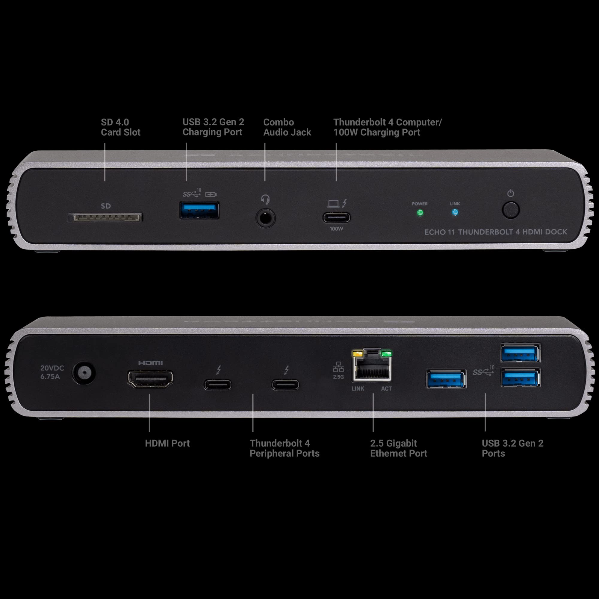 Sonnet Echo 11 Thunderbolt 4 HDMI Dock - 4K Dual Monitor Adapter with 90W Charging, USB-C Hub for MacBook Pro/Air, Windows Laptops - Perfect for Home Office & Video Editing Setup